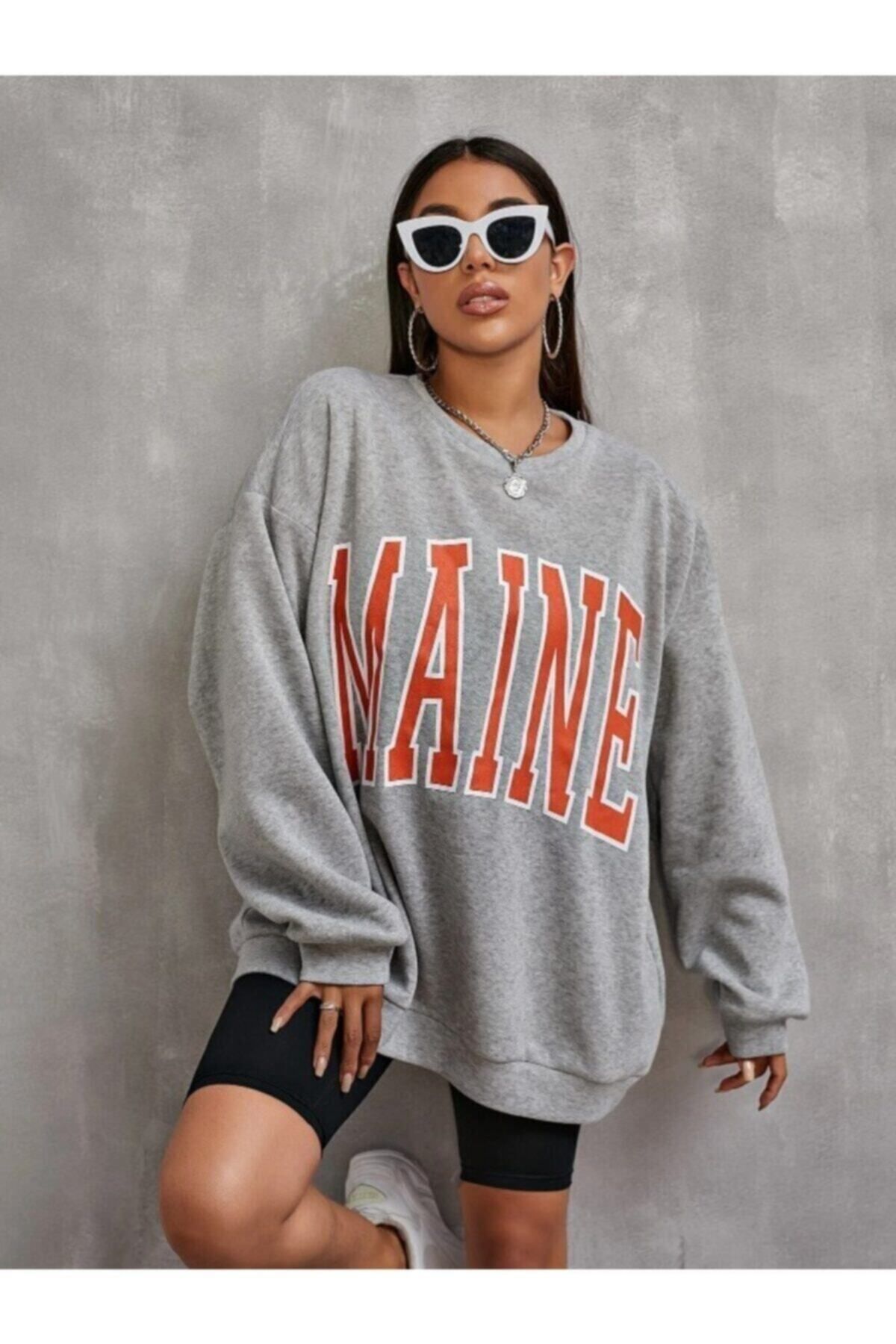 BEGR FF Women s Gray Maine Printed Sweatshirt Trendyol