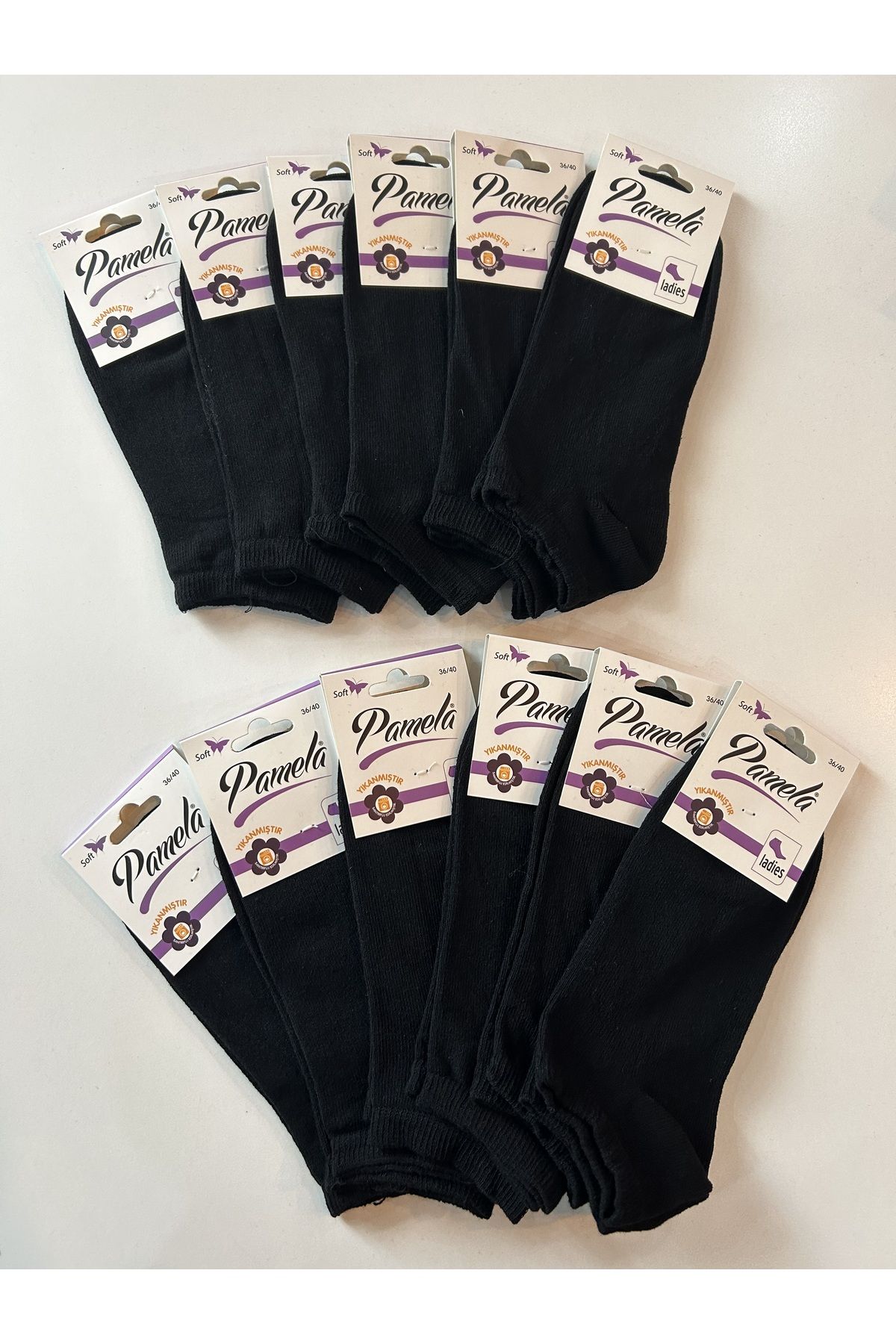 Pamela Șosete Unisex, 12 Perechi, Din Bumbac, Negri Unisex - 36 – 40