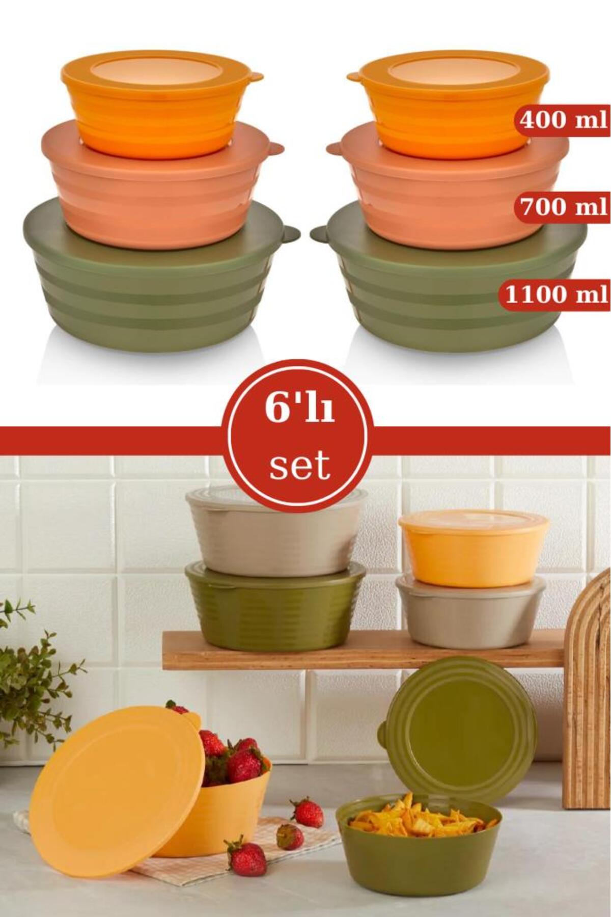 6 x Food Storage Container with Lid, Bowl Snack Bowl Set of 3 Size 6 2x(400ml, 700ml,1100ml)
