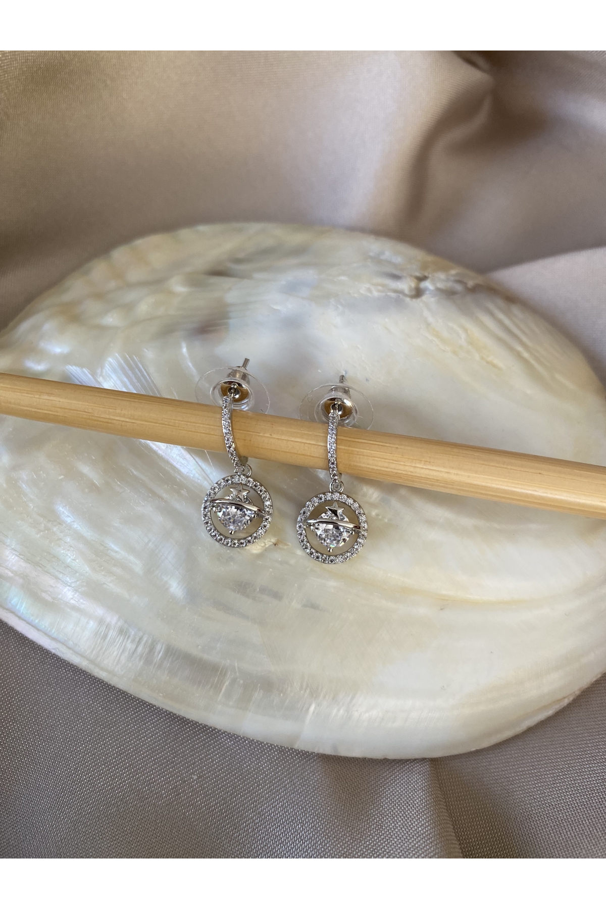 Planet Model Earrings with Zircon Stones