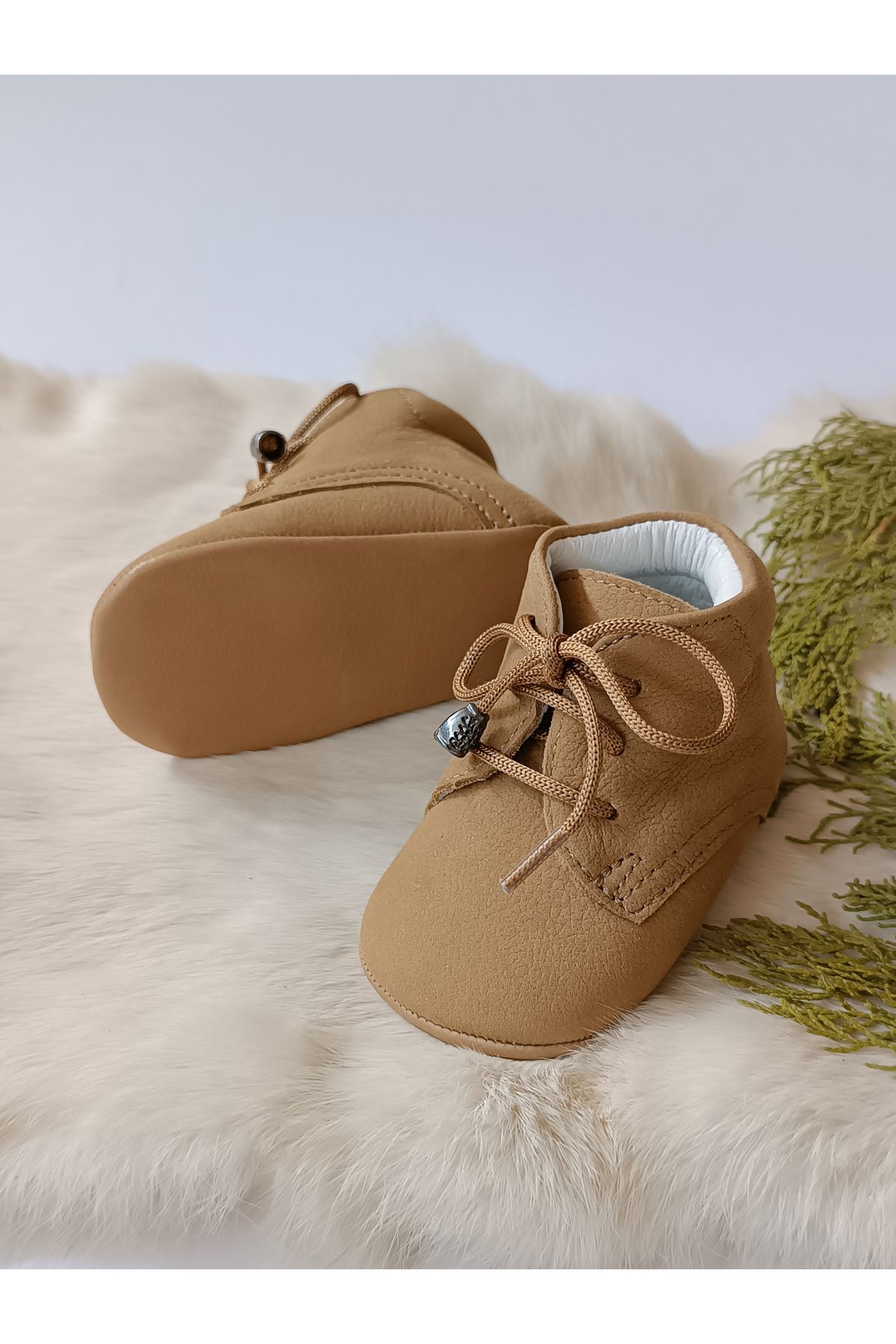 Hodore-Nubuck Mink Genuine Leather Baby Booties 3