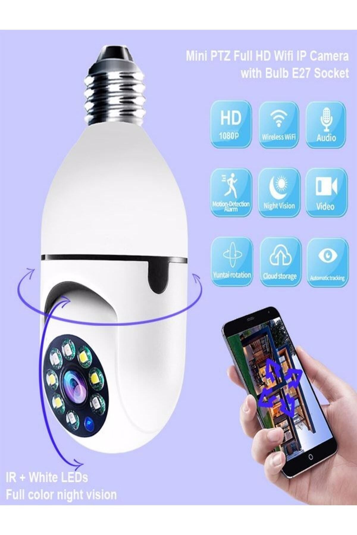 360 Ptz Ip Kamera Gece Görüş Kablosuz Bebek Güvenlik Akıllı Ampul Wifi Kamera E27 Duy Tip