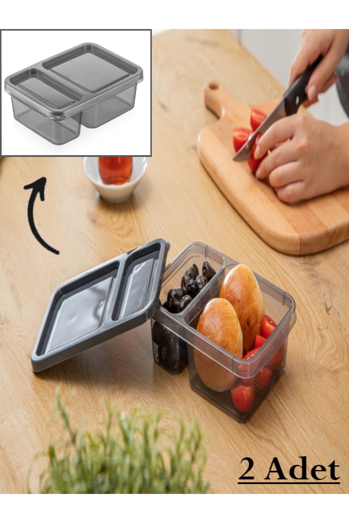 Bayev-2 Compartment Storage Container Ak546 - Lunch Box Breakfast Snack Bowl Box with Lid 2