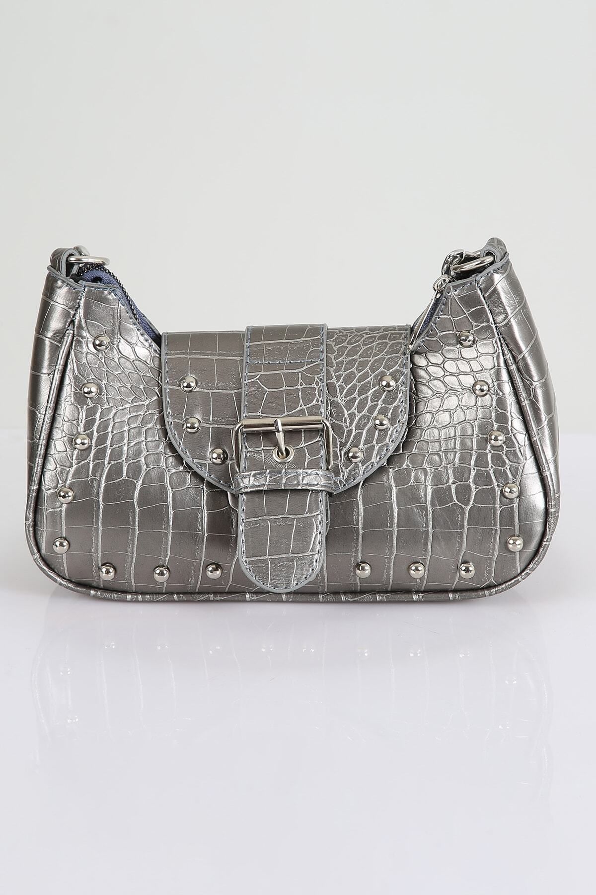 Grey studded handbag hotsell