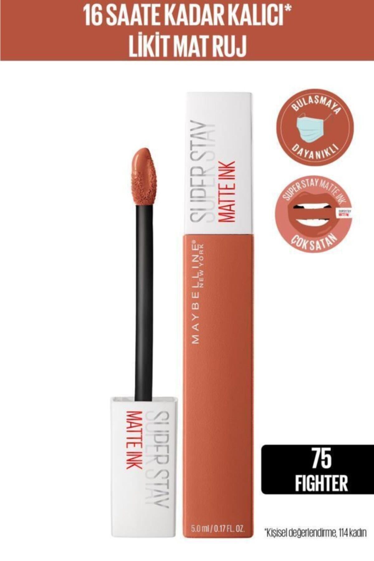 رژلب مایع مات میبلین 16 ساعته رنگ نود کد 75 فایتر Maybelline