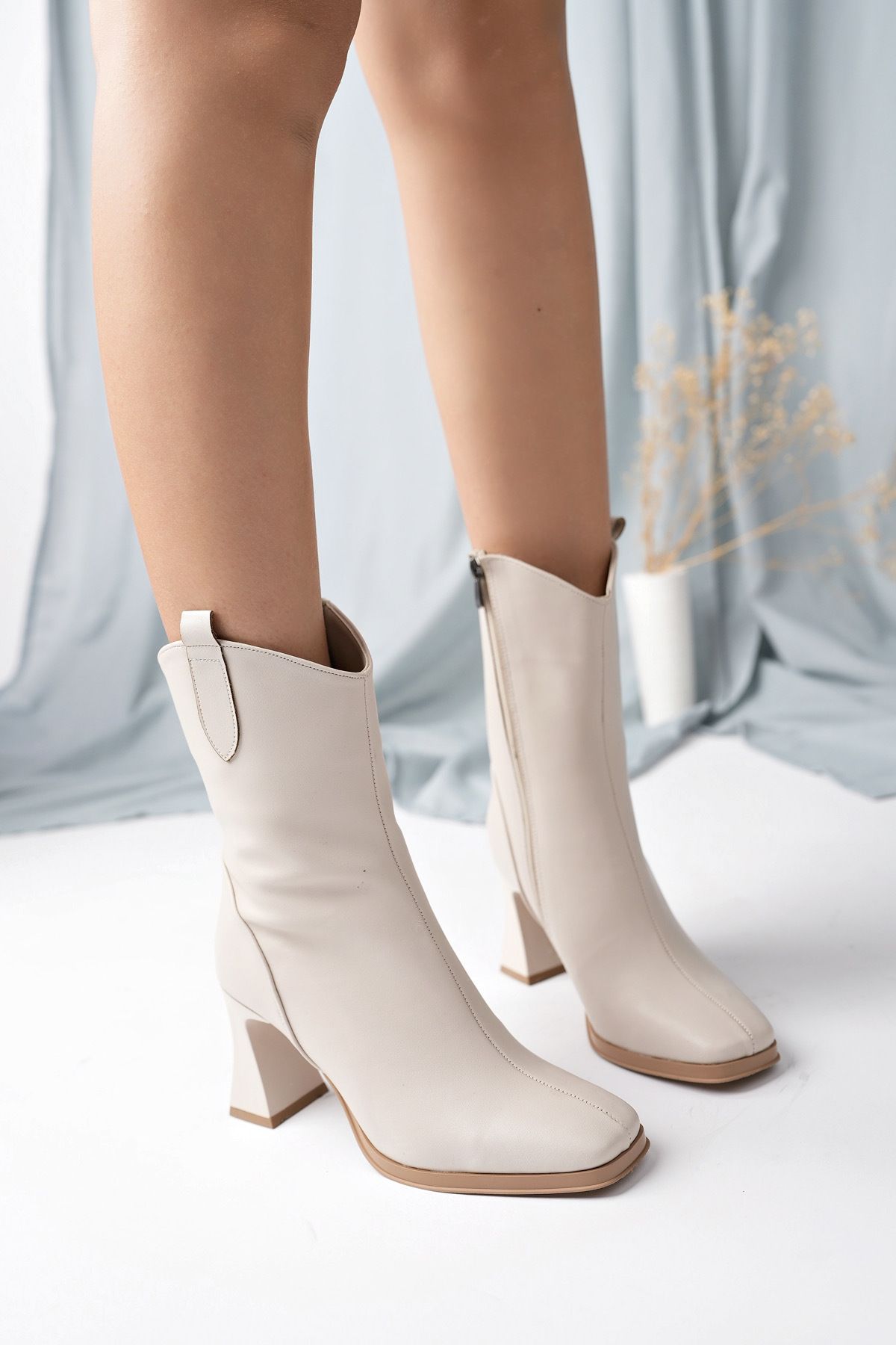 camaiore Women s Beige Thin Heeled Boots Short Boots