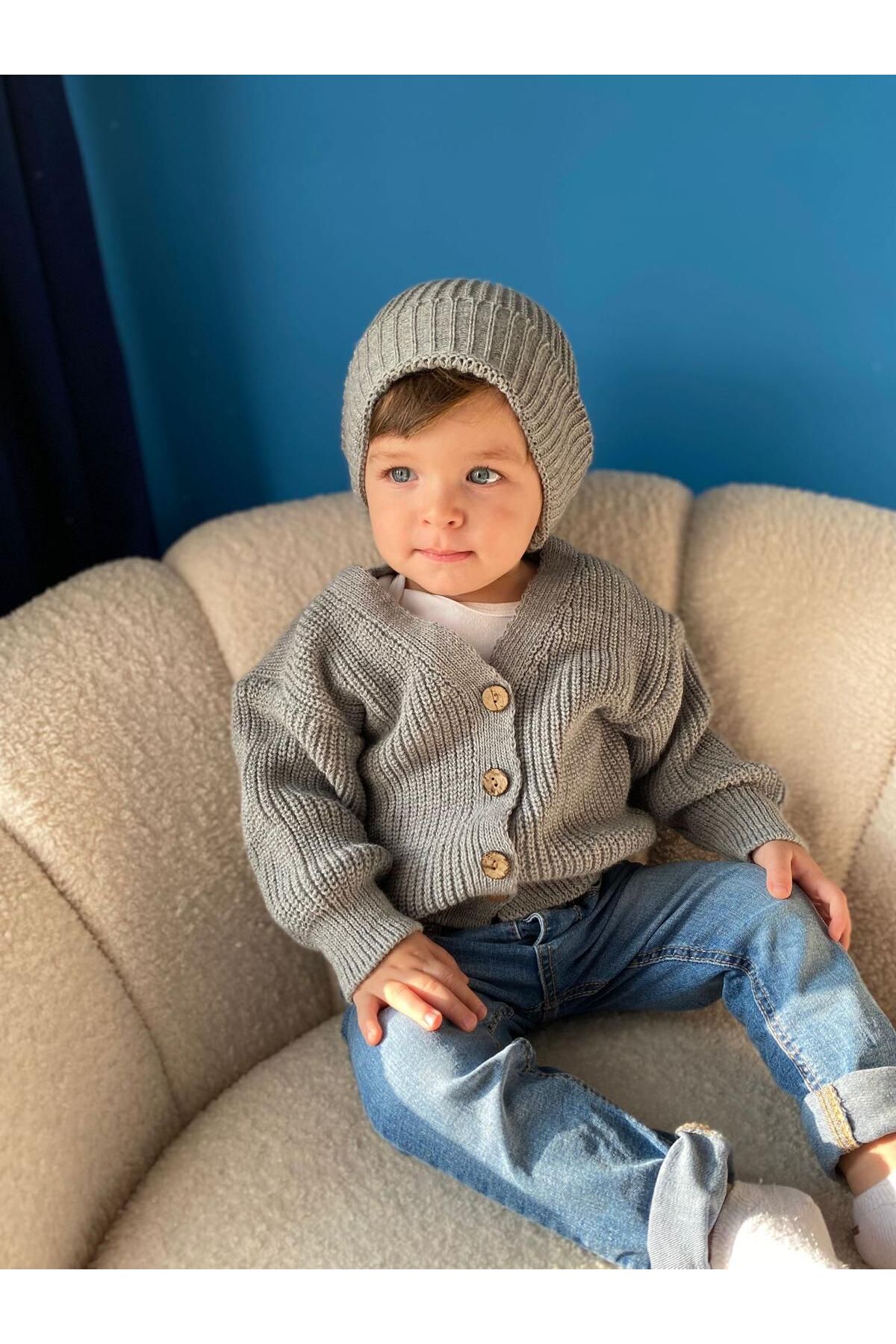 EYC BABY Gri Unisex Düğmeli Triko Hırka fotoğrafı 5 (önizleme)