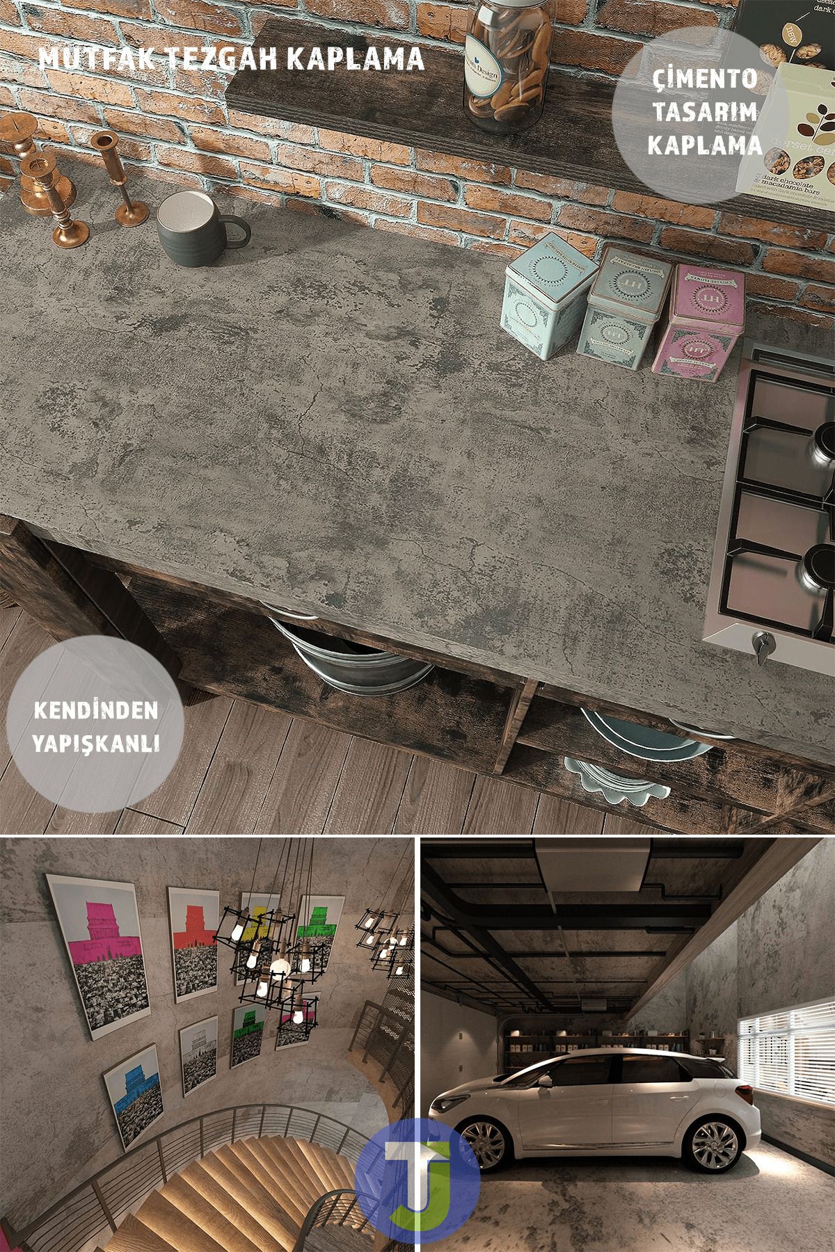 Technojet-Self-adhesive Cement Look Kitchen Bathroom Wall Cabinet Table Covering 60cmX100cm 3