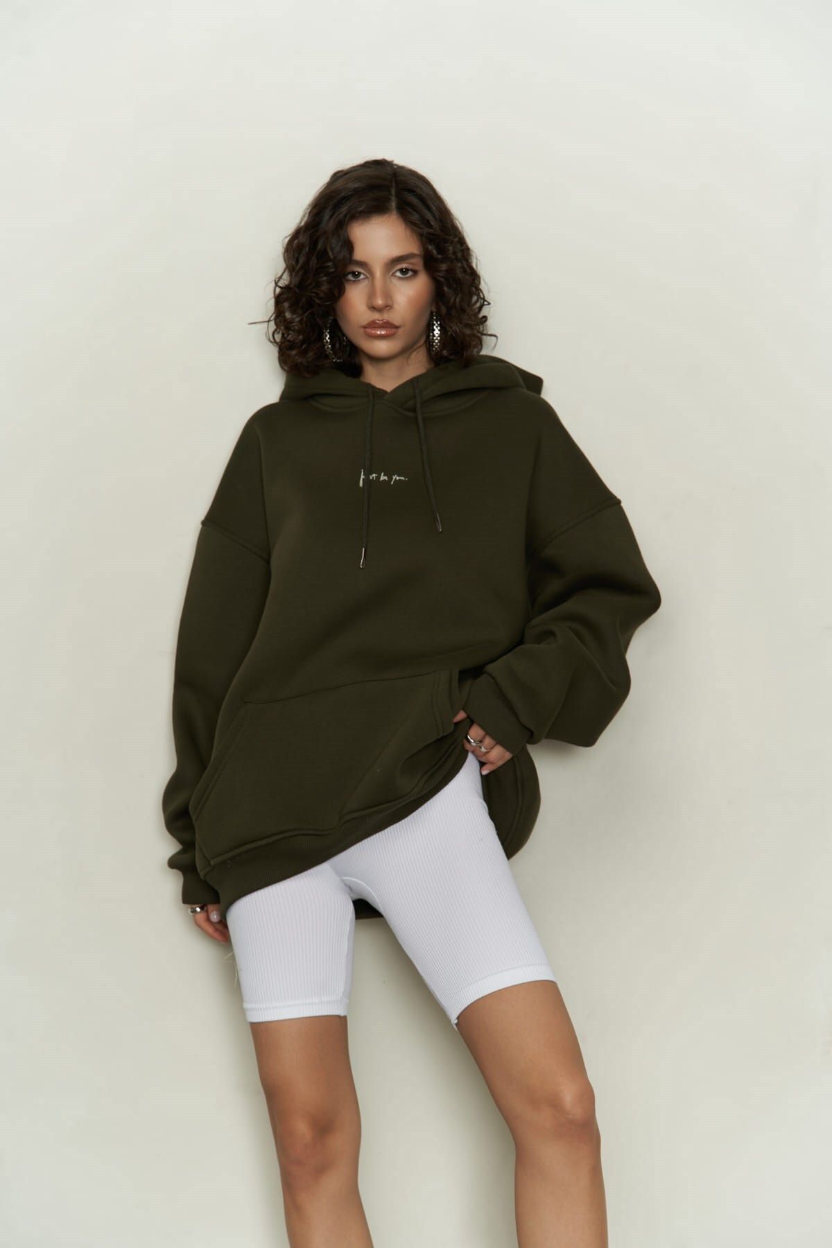 MA COLLECT ON Just Be You Dark Khaki Hoodie Sweatshirt Trendyol