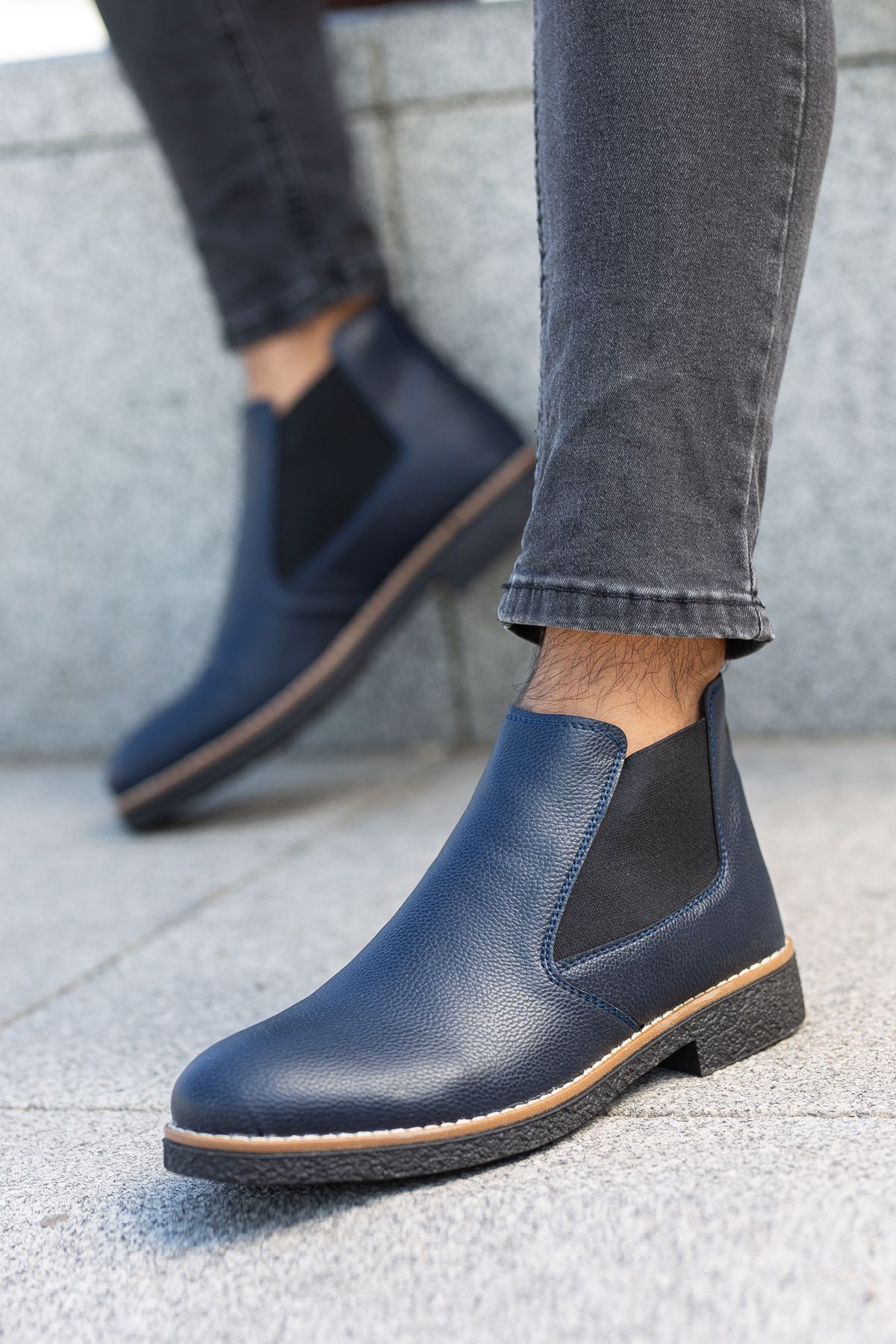 Blue flat 2025 ankle boots