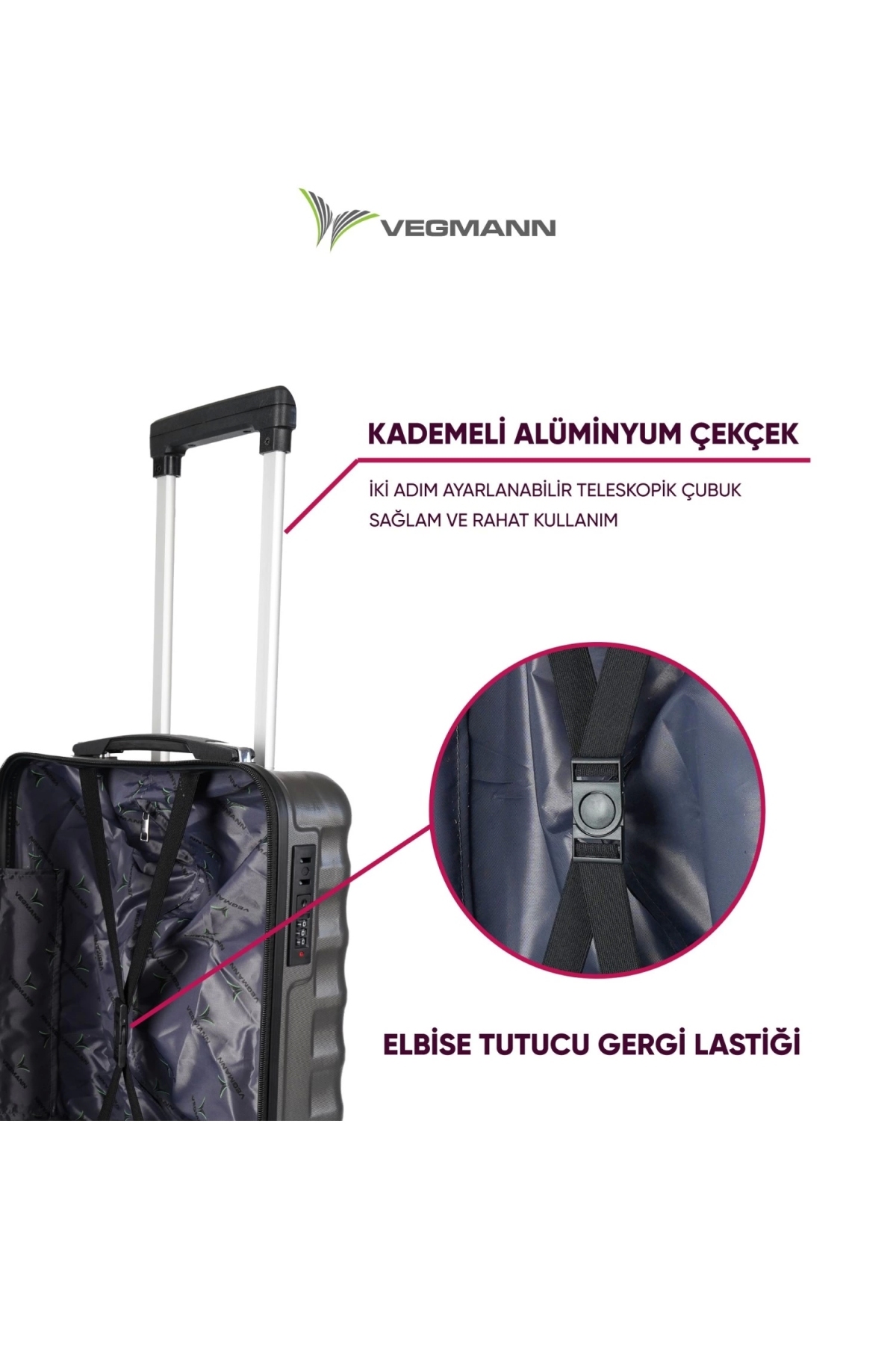 Vegmann  Wave Laptop Bölmeli Antrasit Kabin Boy Valiz - Görsel 4