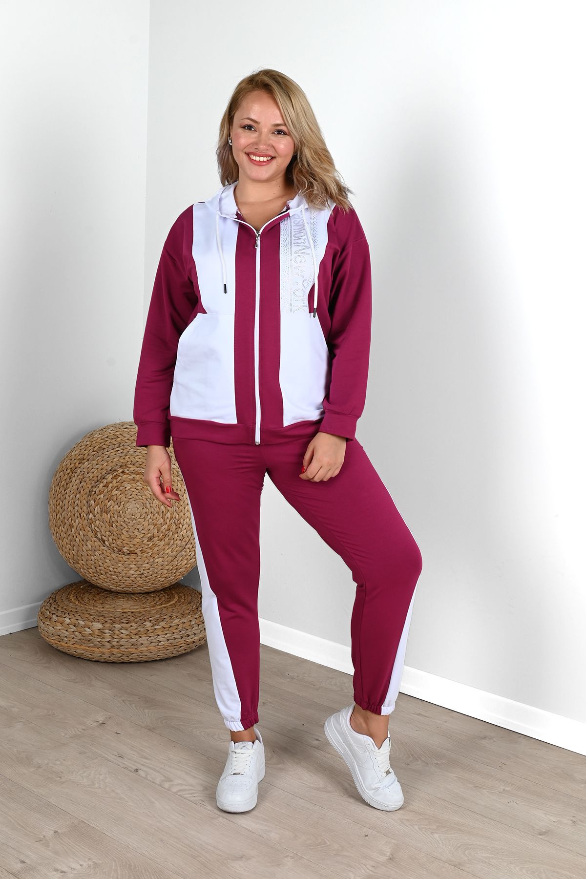 Red and white sweatsuit top