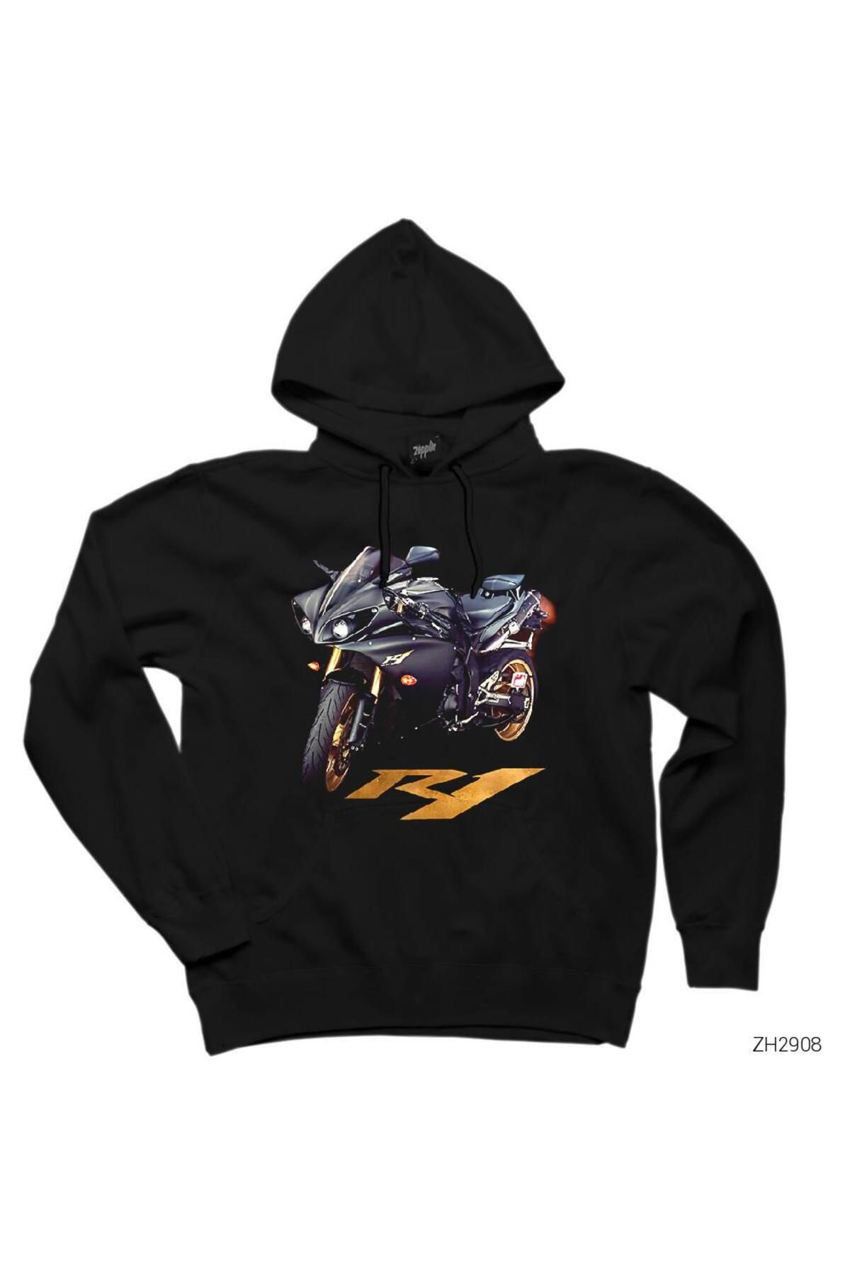 ZOKAWEAR Yamaha R1 Black Hooded Sweatshirt Hoodie Trendyol