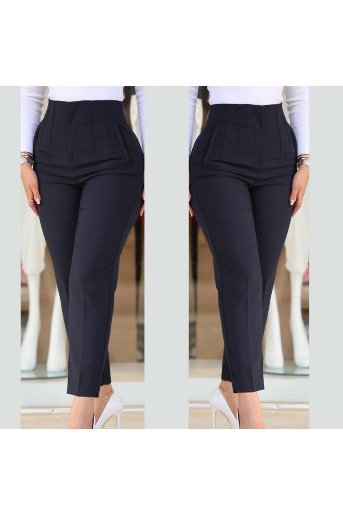 Viyamo-Pantaloni creponati de dama - Asezati pe glezna, picior inchis 4