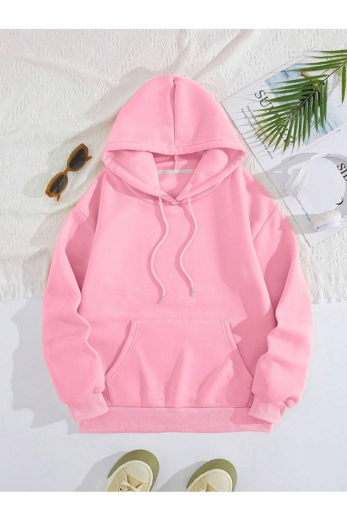 Know Unisex Pink Happy Kapuzen-Sweatshirt - Trendyol bedrucktes Life Mind Happy