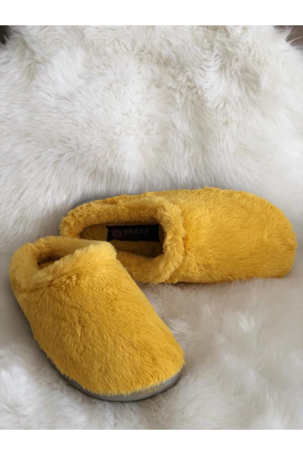 Yellow fur slippers clearance