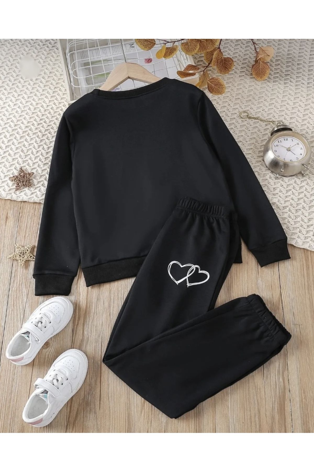 BYMEER-Σετ φόρμας Unisex Crew Neck Black Heart printed 2