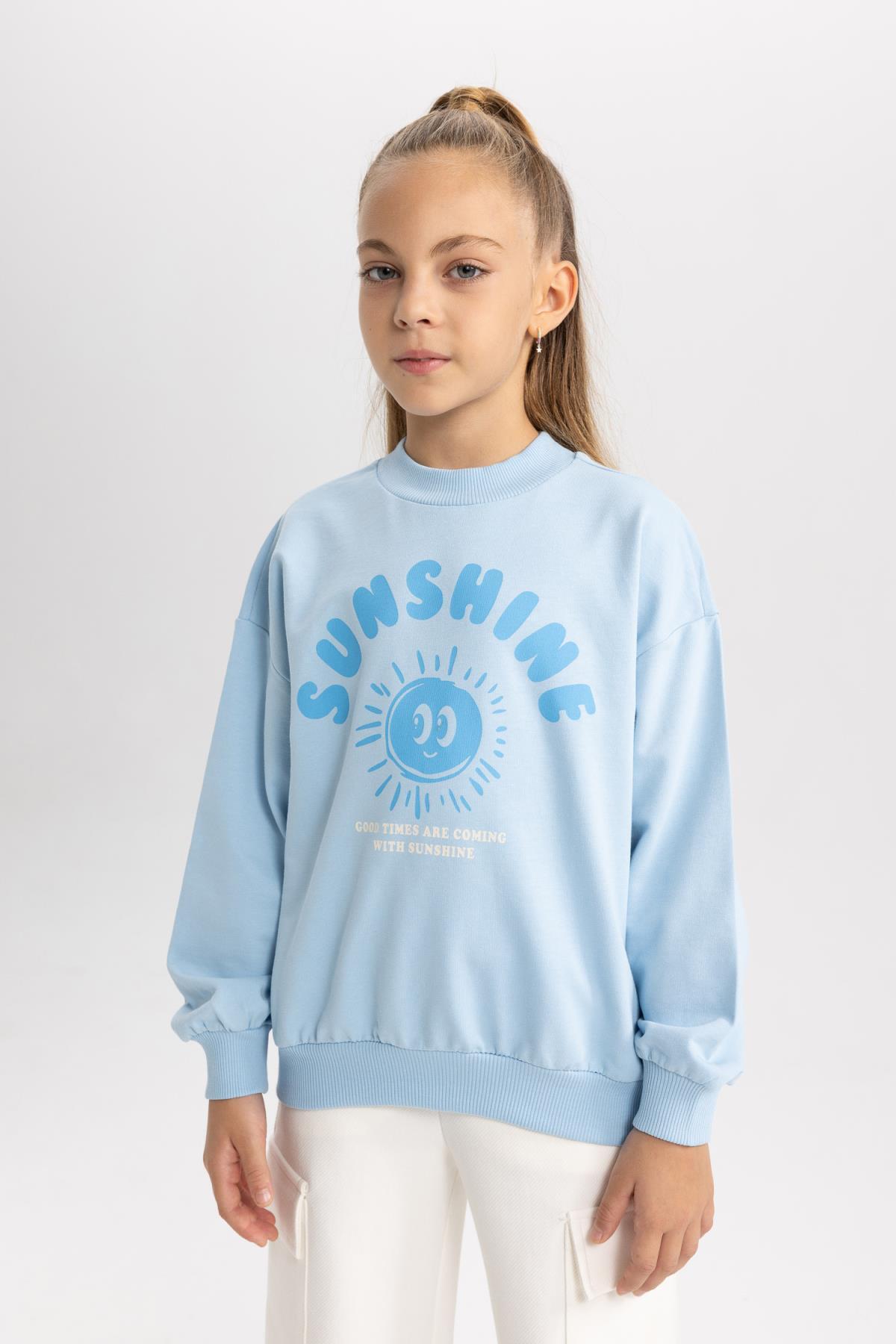 DeFacto-Dievčenská mikina Regular Fit Crew Neck 4