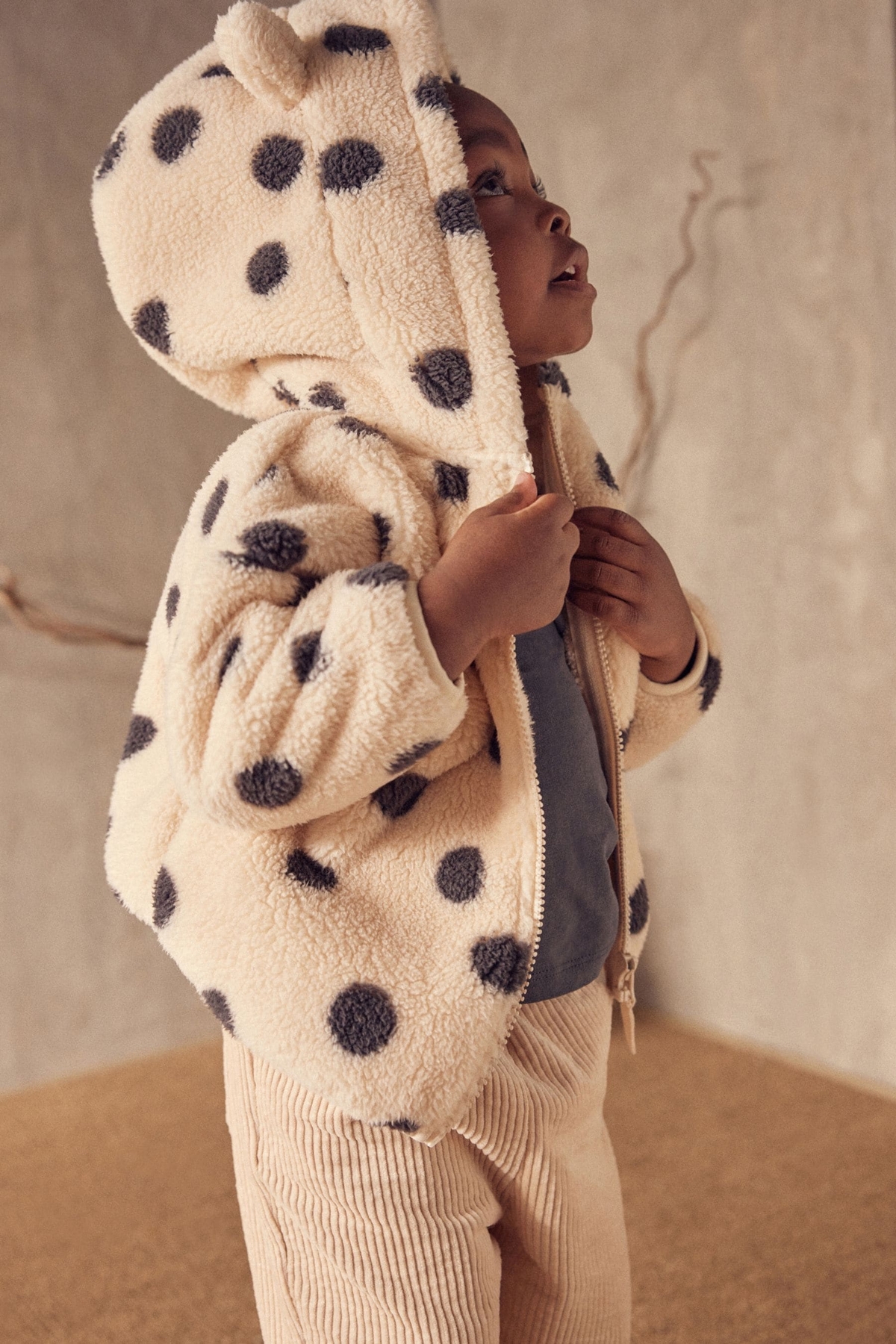 Next Baby Krem Puantiyeli Fermuarlı Kapüşonlu Ceket fotoğrafı 3 (önizleme)