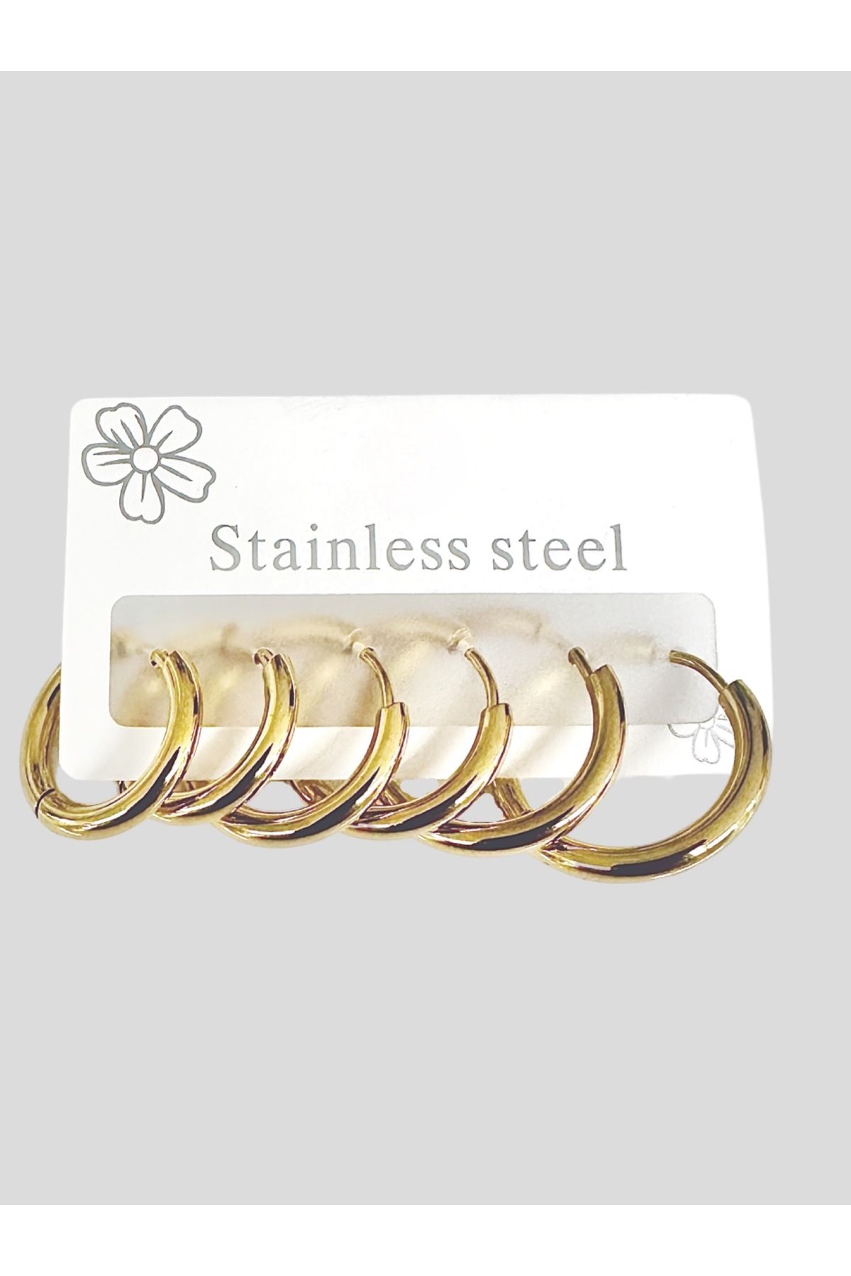 MAZEN 316L STEEL SET HOOP EARRINGS GOLD COLOR 6 PIECES 3 DIFFERENT SIZE