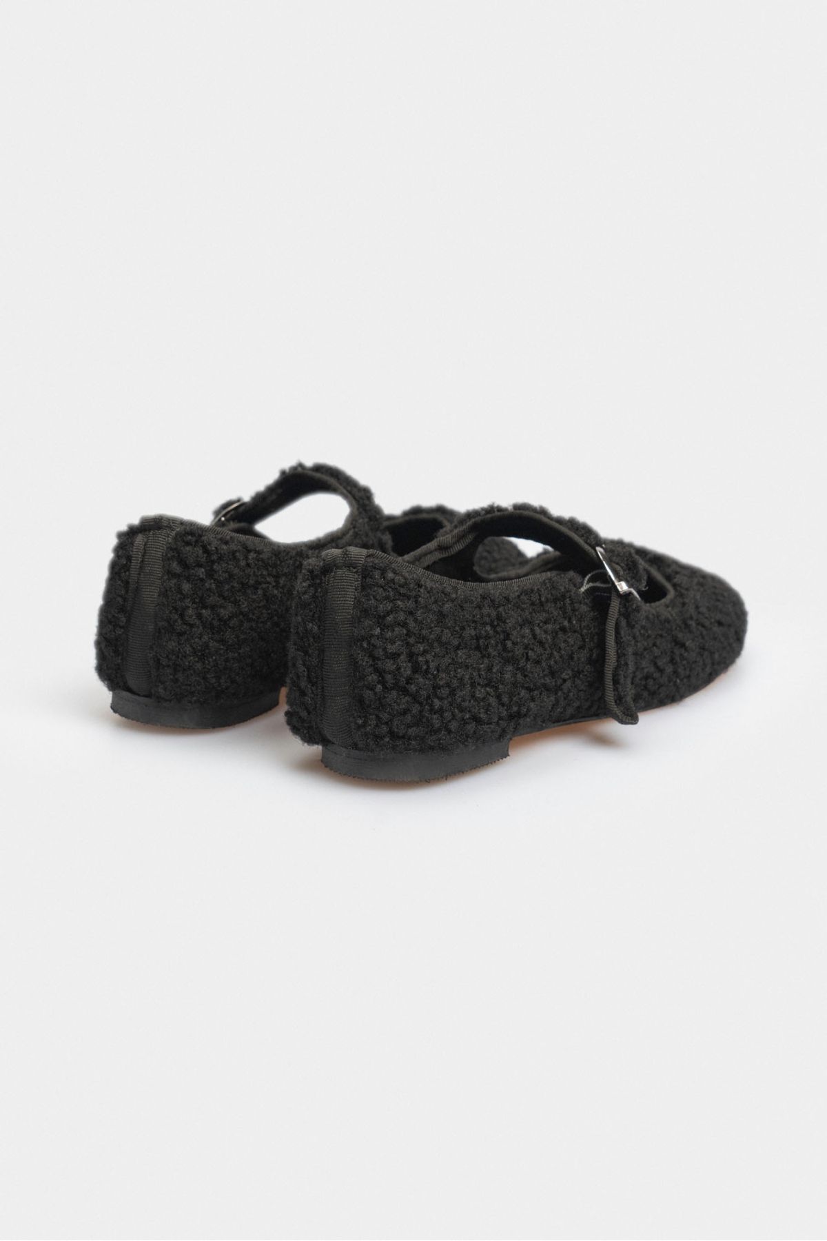 NİŞANTAŞI SHOES-Agnesia Damen-Ballerinas aus schwarzem Plüsch mit flacher Sohle 4