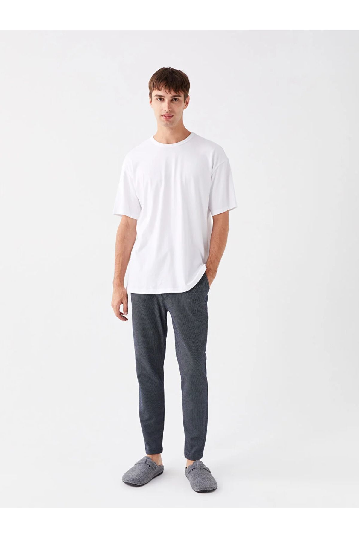 شلوار پیژامه آبی مردانه دمپایی لباس خواب LCW DREAM Slim Fit LC Waikiki