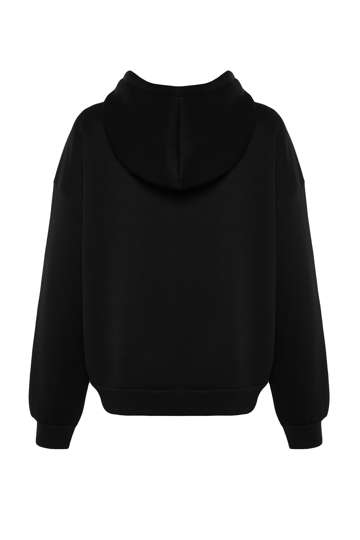 Trendyolmilla  Siyah Oversize/Rahat Kesim Basic Kapuşonlu Kalın İçi Polarlı Örme Sweatshirt TWOAW24SW00188 - Görsel 8