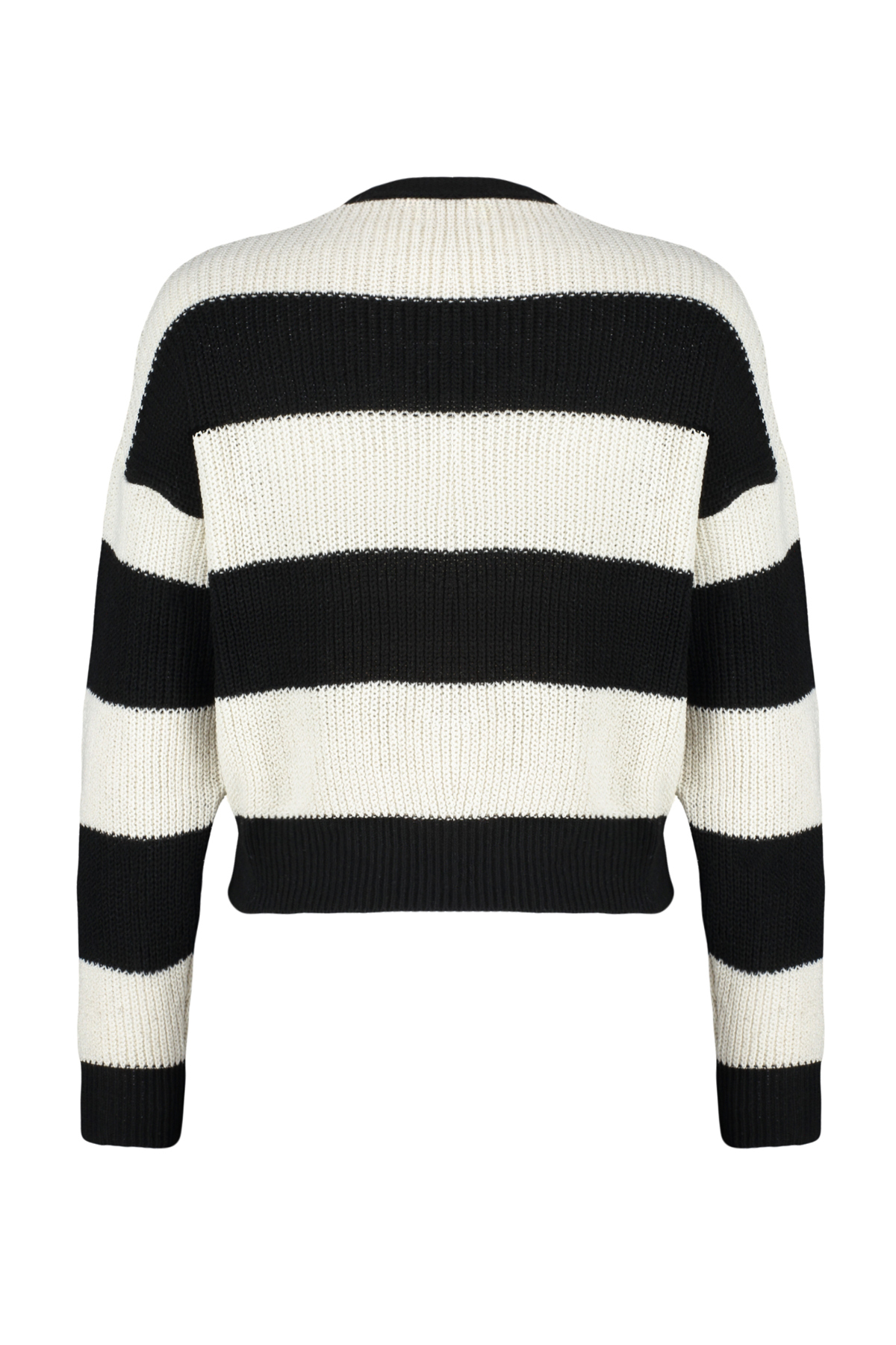 Trendyolmilla  Siyah V Yaka Renk Bloklu Triko Hırka TWOAW24HI00391 - Görsel 7