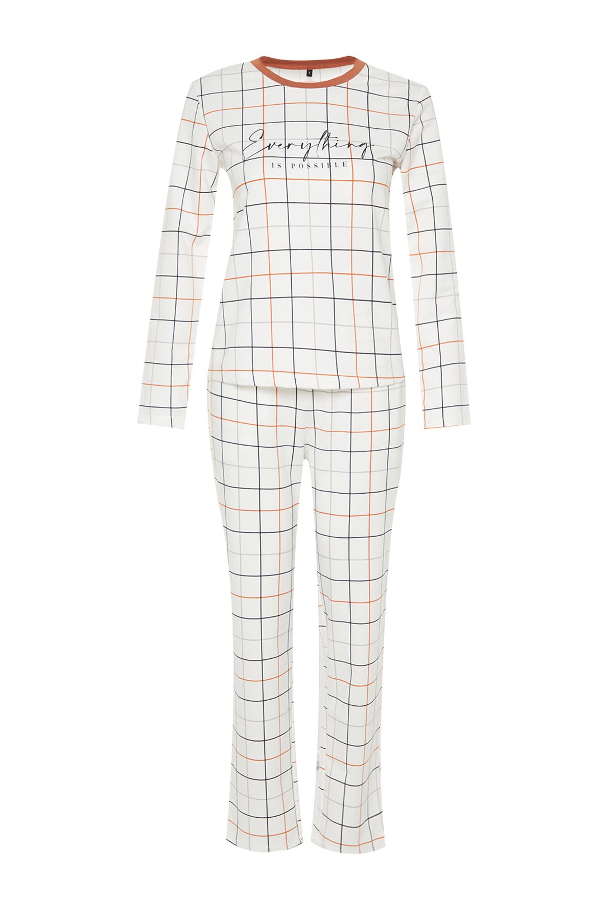Trendyol Collection-100% памучен комплект бяла карирана пижама - тениска и панталон Thmaw24Pt00235 8
