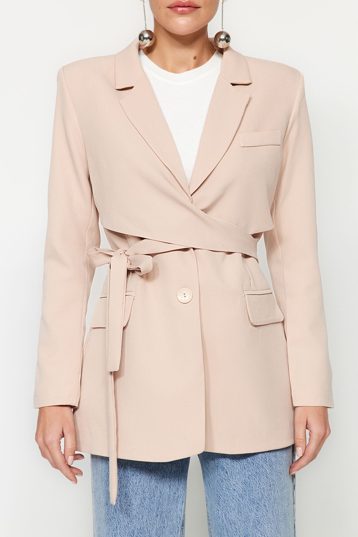 Trendyol Collection-Gewebte Blazerjacke mit normalem Futter in Stein TWOAW21CE0320 5