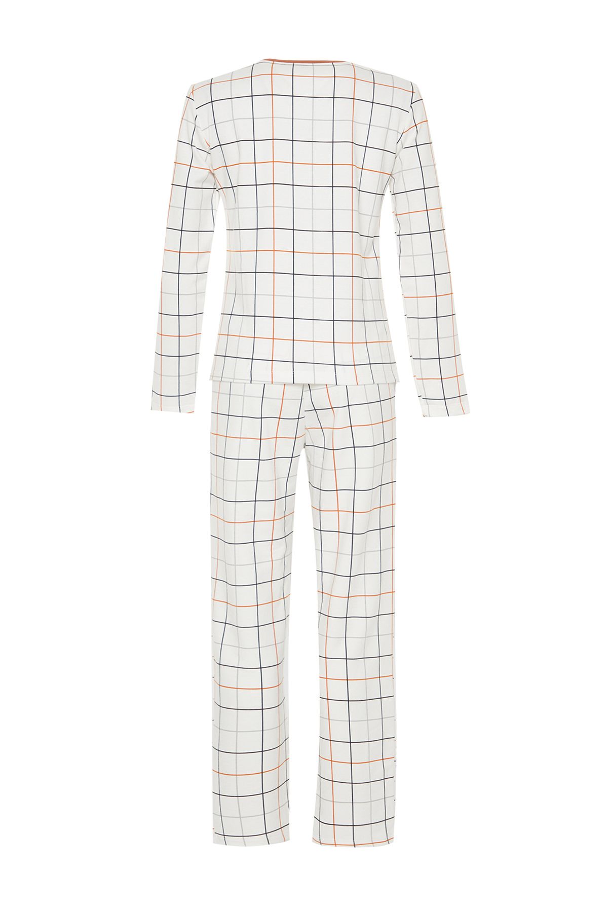 Trendyol Collection-100% памучен комплект бяла карирана пижама - тениска и панталон Thmaw24Pt00235 10