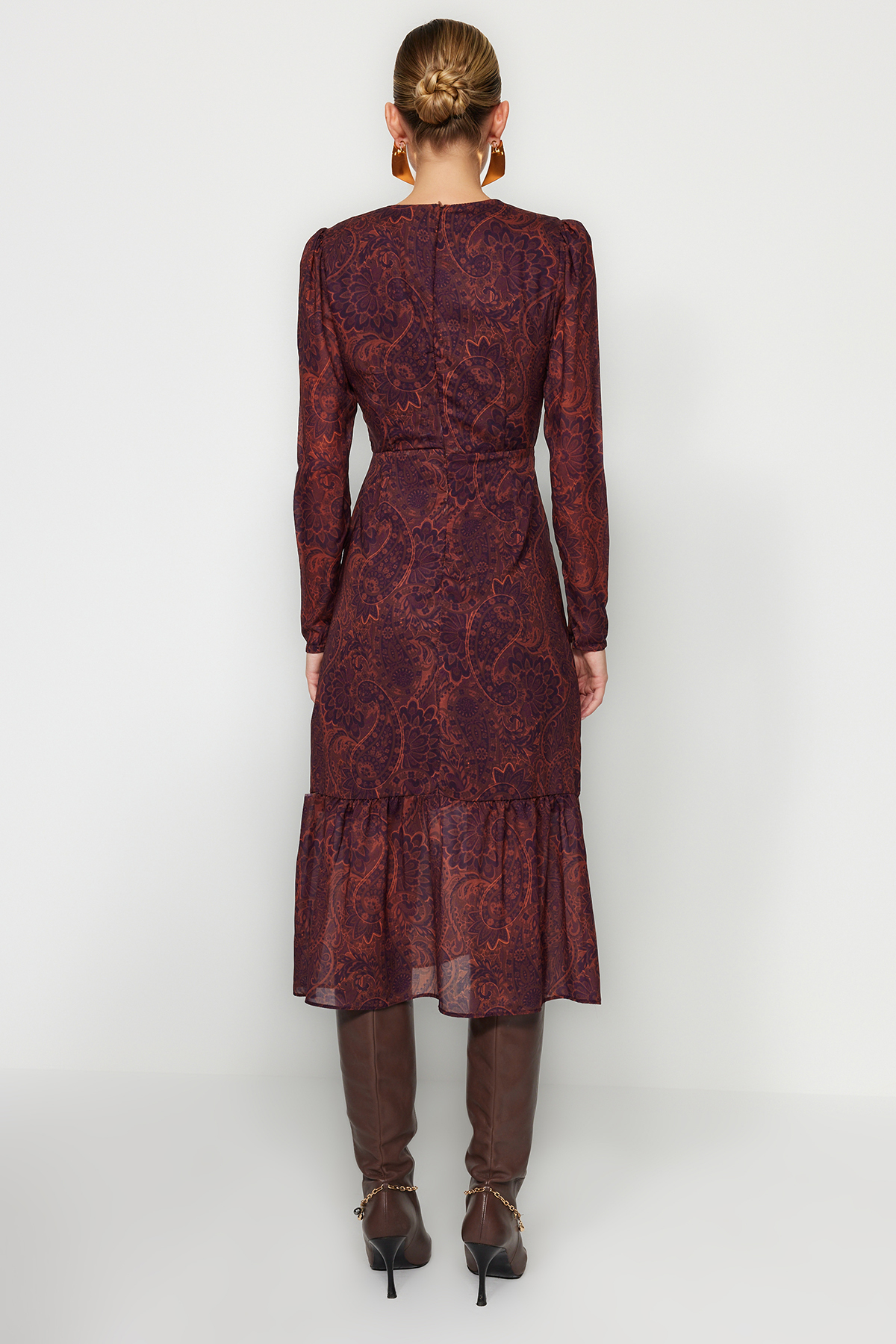 TRENDYOL Damen Midi Kleid A-Linie - Baumwolle Zweireihig Webstoff Casual Kleid