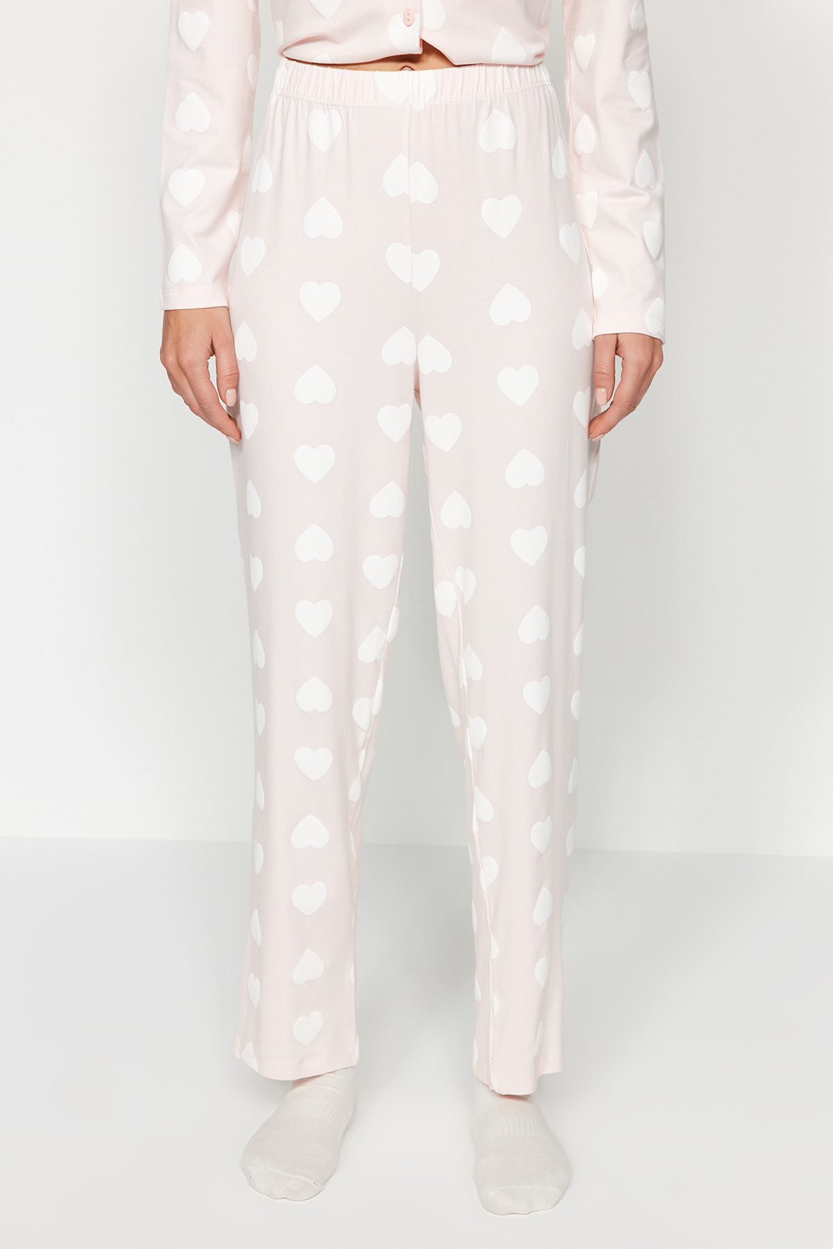 Trendyolmilla  Pudra %100 Pamuklu Kalpli Gömlek-Pantolon Örme Pijama Takımı THMAW24PT00253 - Görsel 5