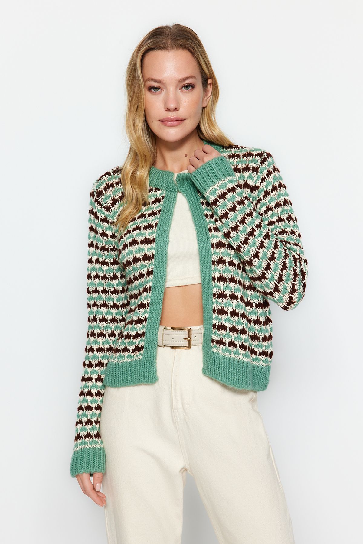 Trendyol Collection Miętowy Agraf Szczegółowy Sweter Z Dzianiny Kobieta - M
