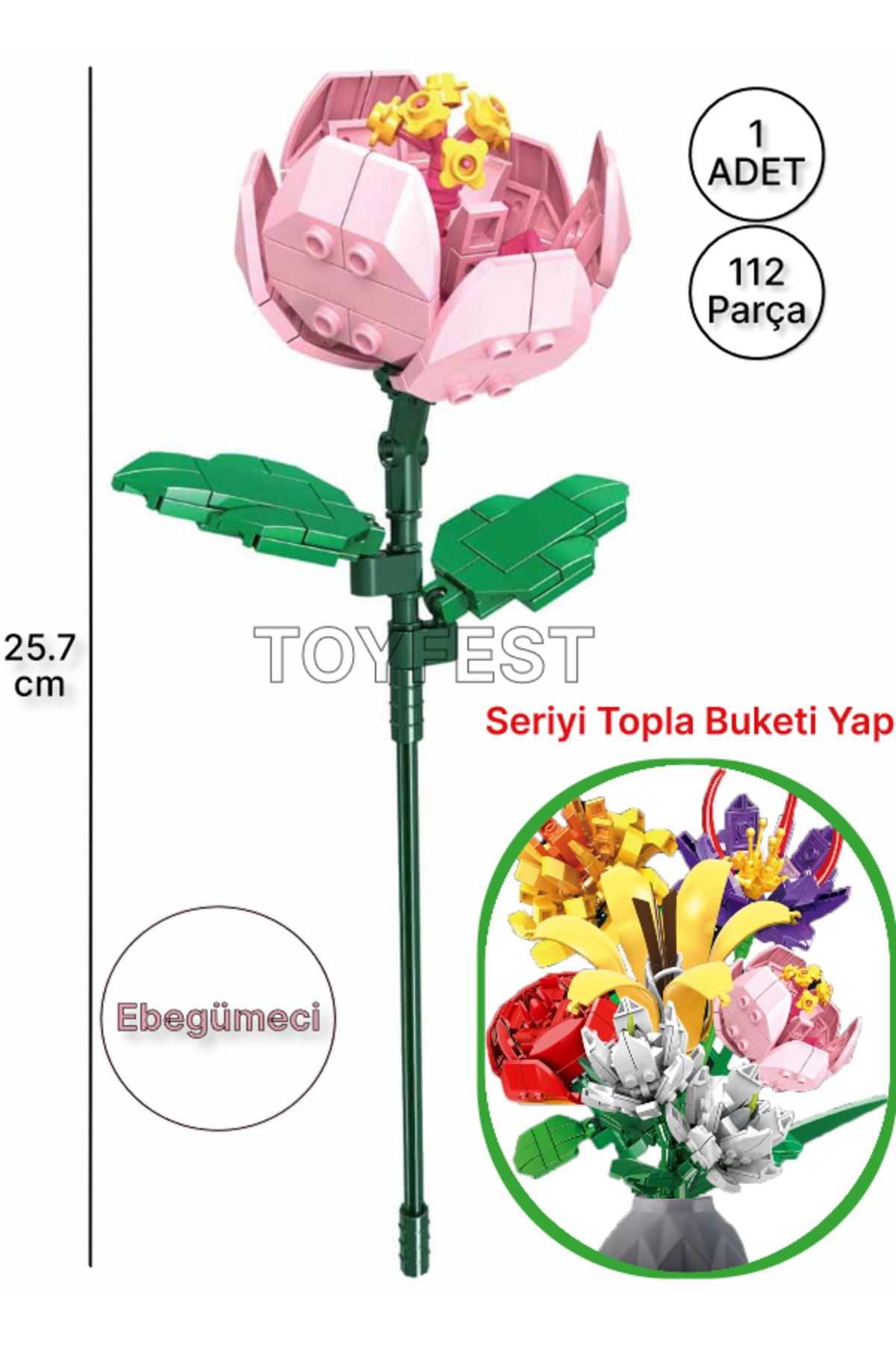 TOYFEST Flower Bouquets Lego Building Toy Pink Flower Hibiscus