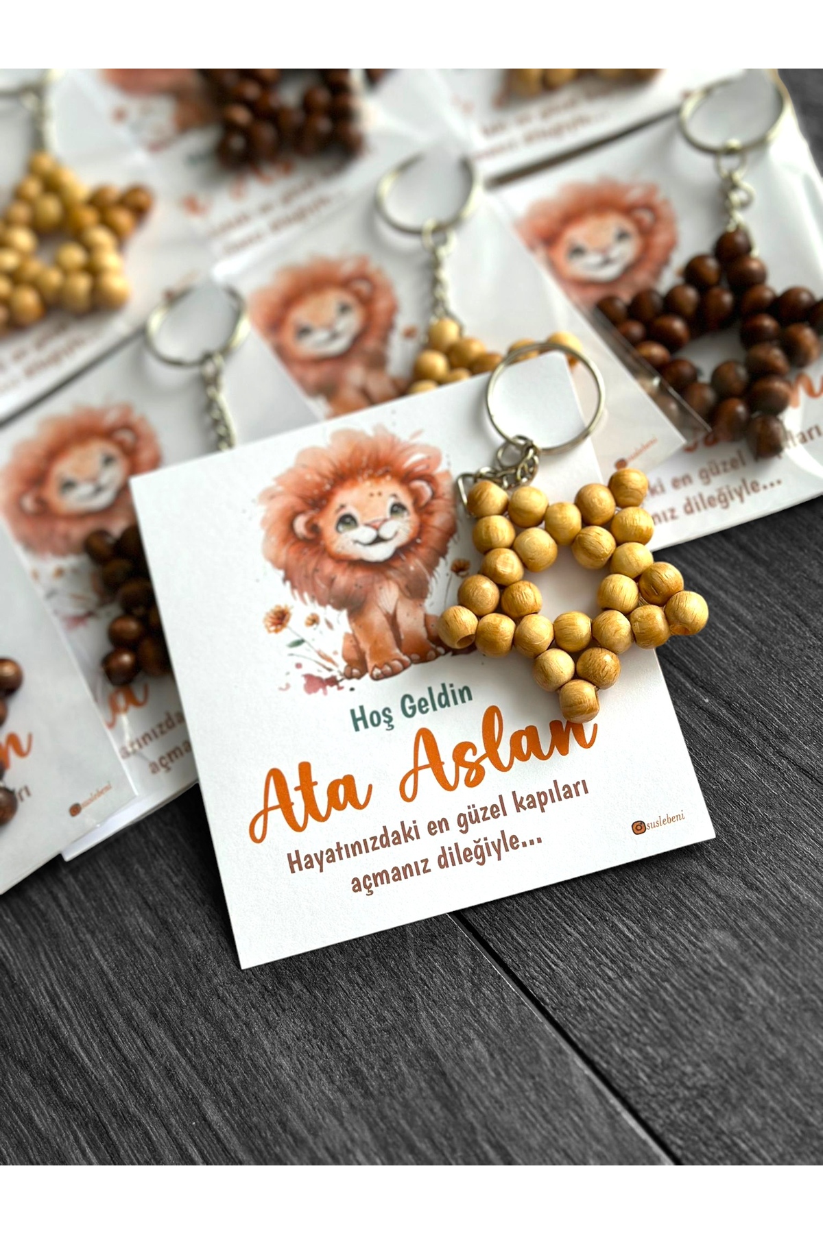 Wooden Star Keychain Baby Gift Ata Lion Concept 24 Pieces