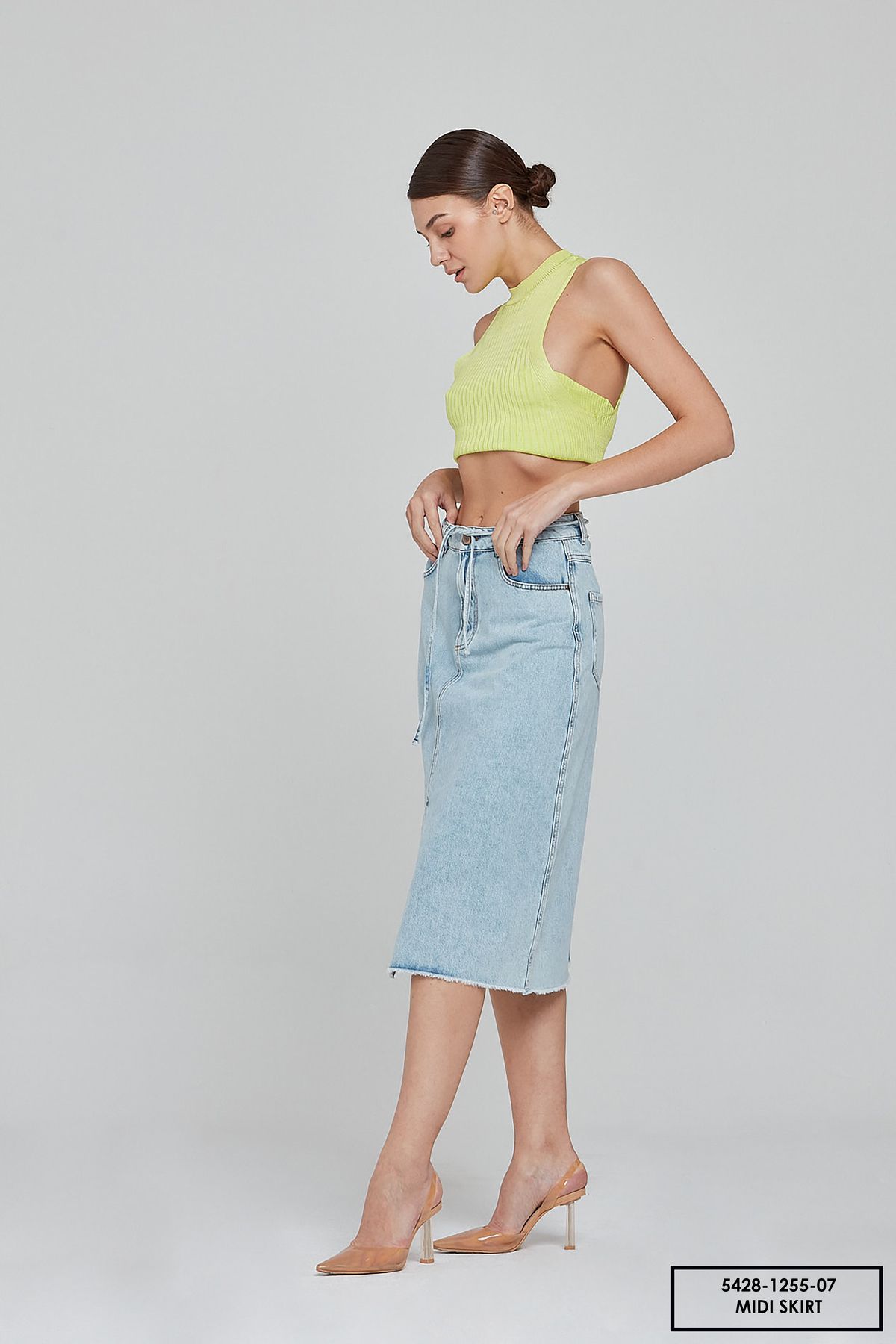 Denim midi hot sale skirt 07