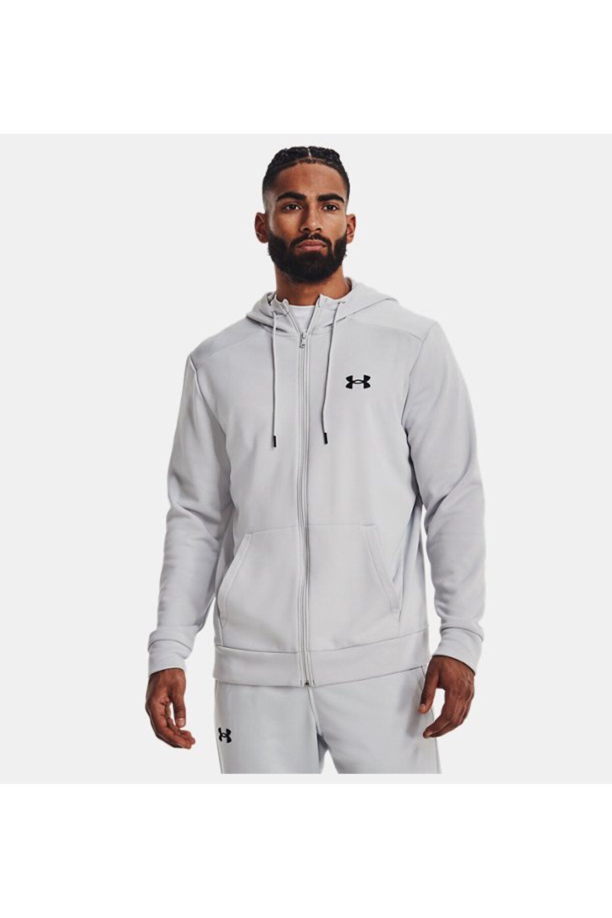 سویشرت ورزشی سفید مردانه آرمور Fleece® با اندازه کامل Zipper Hooded Upper 1373357 014 Under Armour