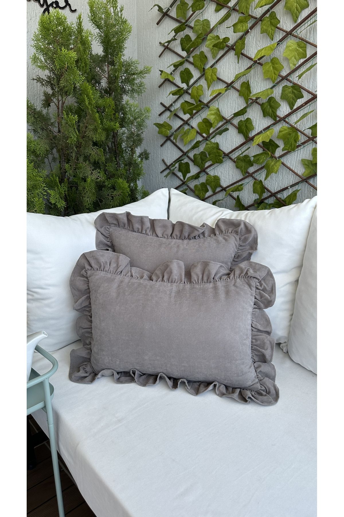 Decamor home VINTAGE Ruffle GRAY CUSHION COVER Trendyol