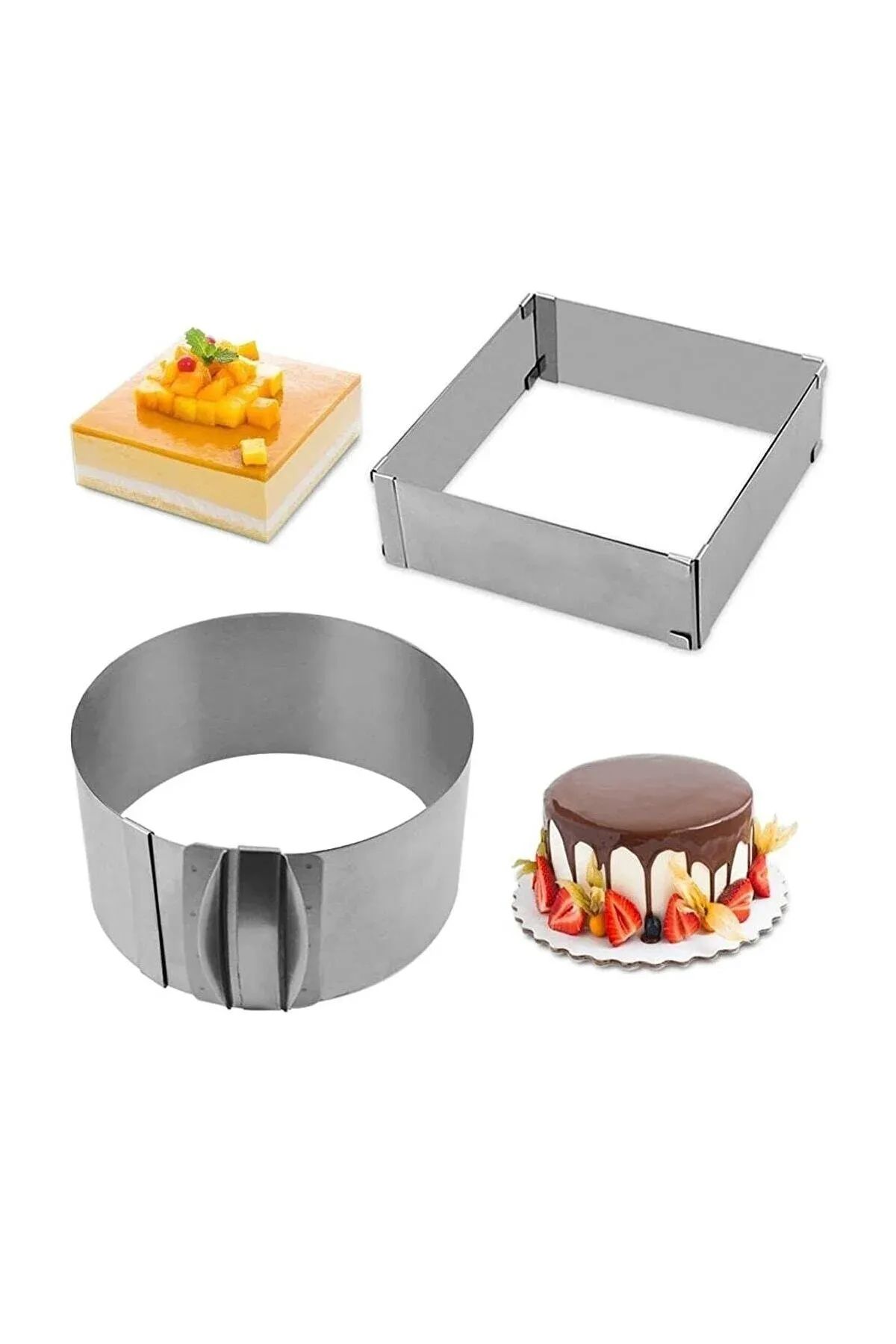Selenica 2 Piece Adjustable Cake Mold Rectangular and Circle 10 cm Depth Cake Mold Trendyol
