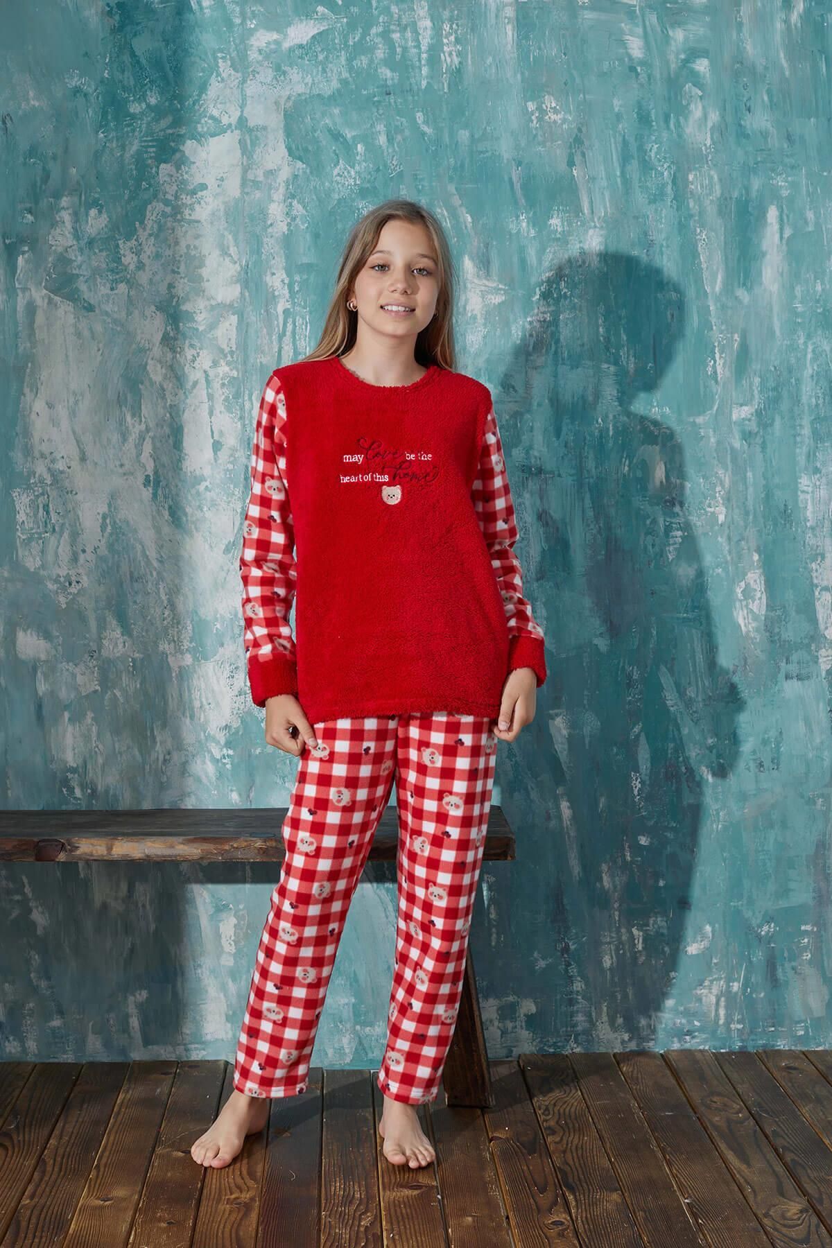Pijamaevi-Плюшена семейна пижама за майка и дъщеря Red Home - Комплект за момиче 3