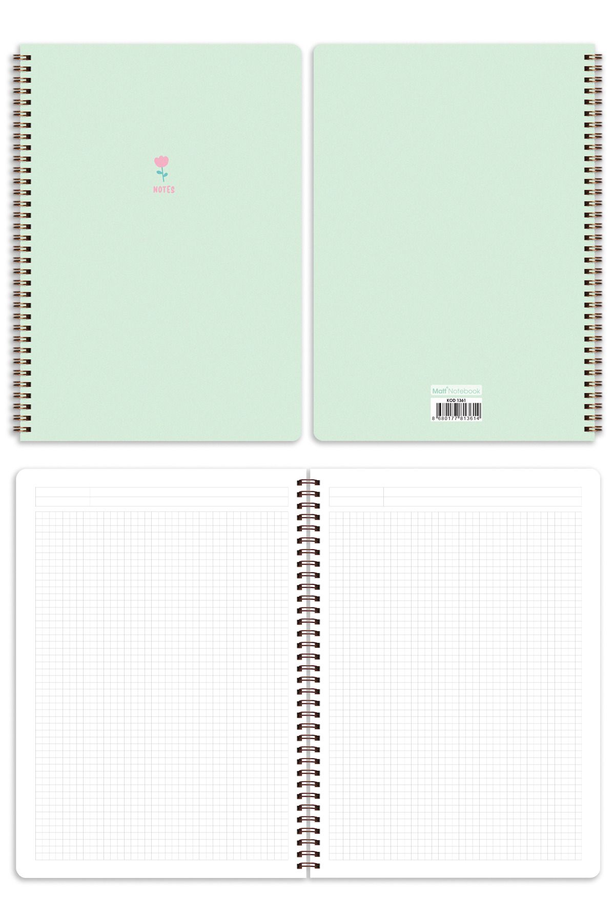 Matt Notebook-Caiet școlar A4 Spiral 80 coli Set de 4 - în carouri 7