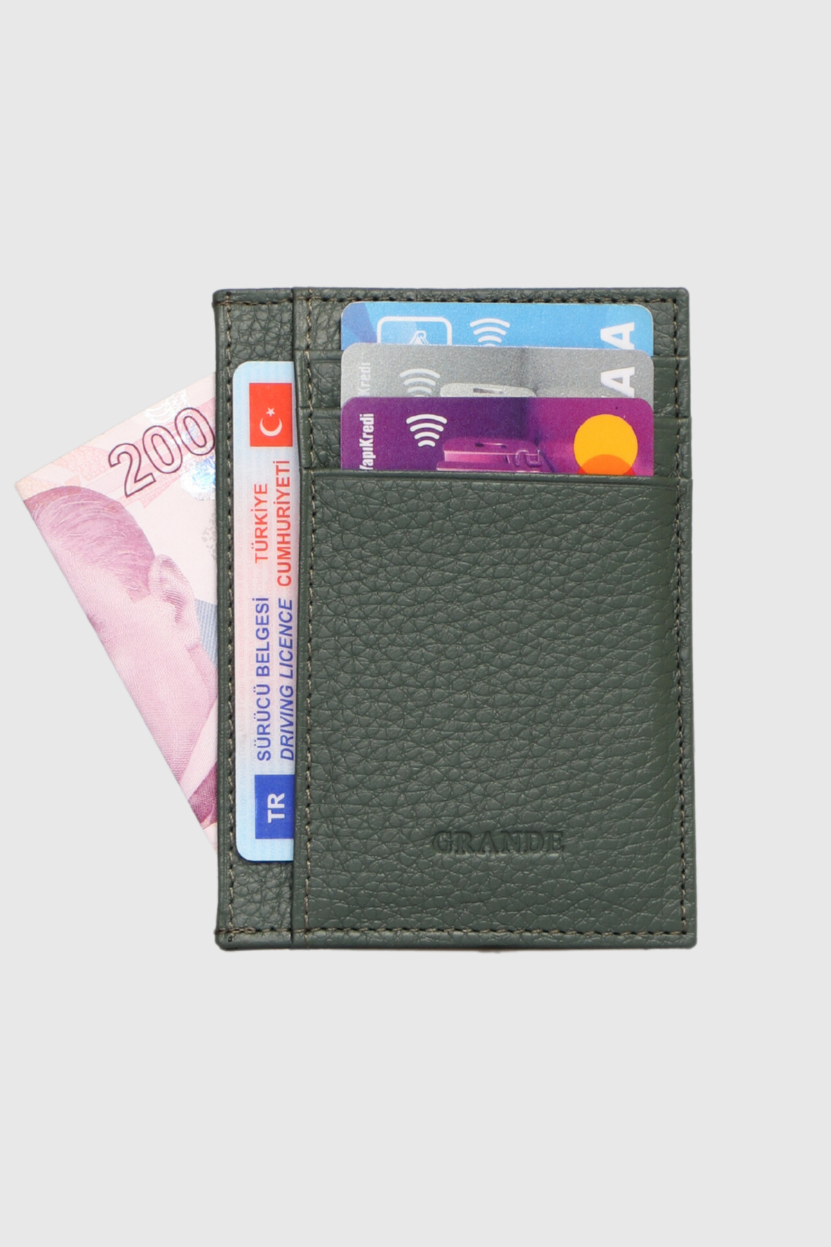 Grande 750 Hakiki Deri Slim Kartlık Flother Yeşil görsel 3
