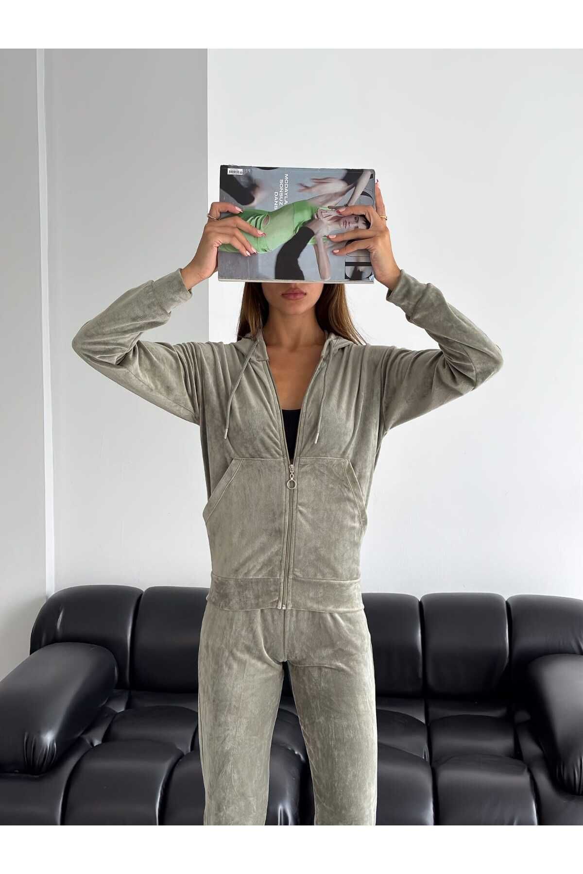 Grey velour tracksuit womens sales