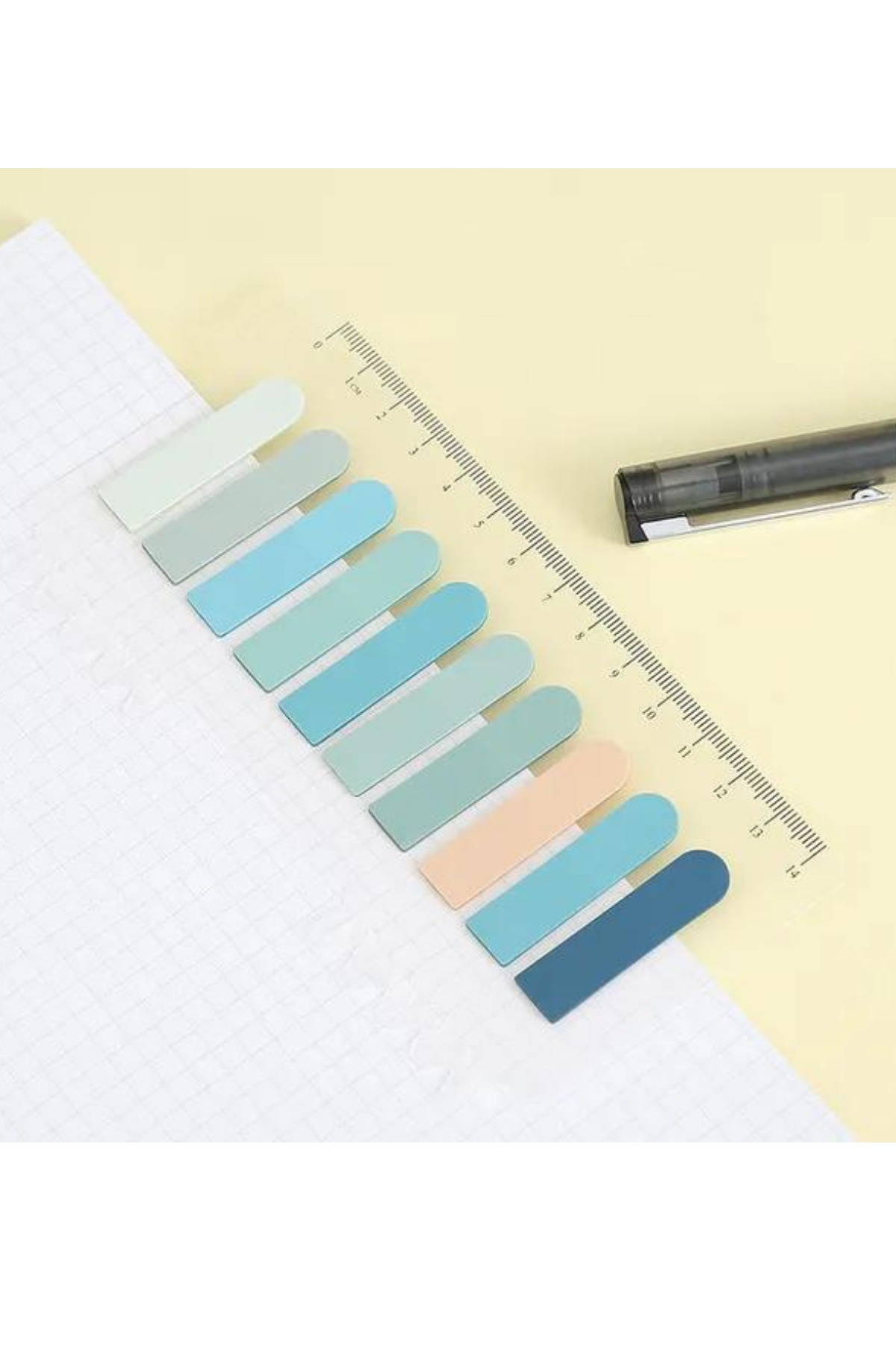 NaSaDAN 10 Renk Soft Mavi Tonları Cetvelli Şeffaf Postit 200 Yaprak