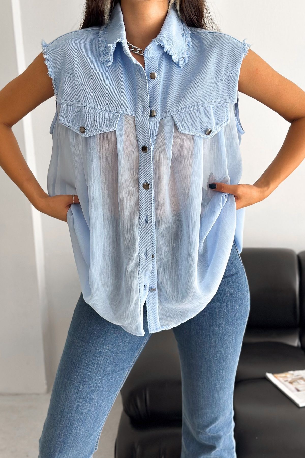 FEMELLE Women s Baby Blue Standard Size Sleeveless Chiffon