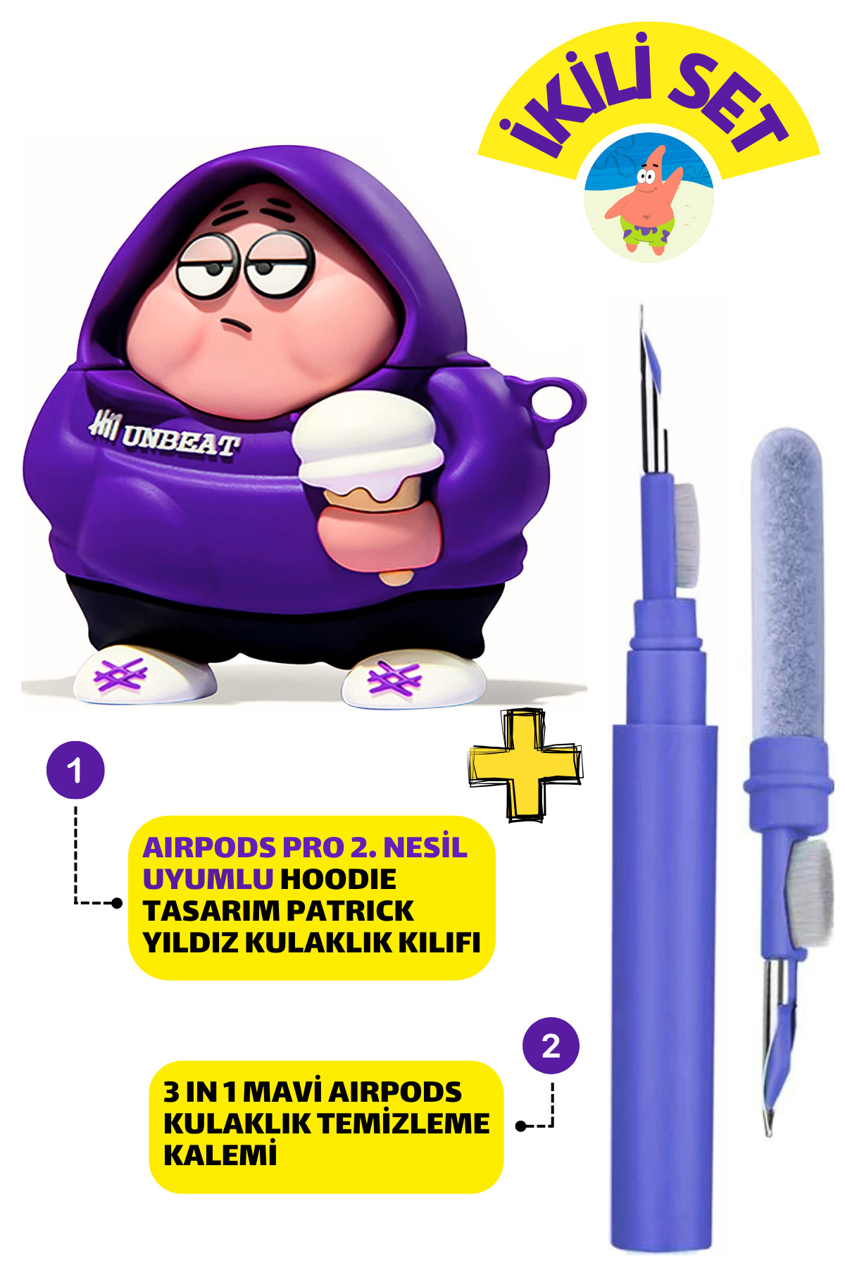Hoodie Patrick Star Case and Blue 3-in-1 Headset Cleaning Pen