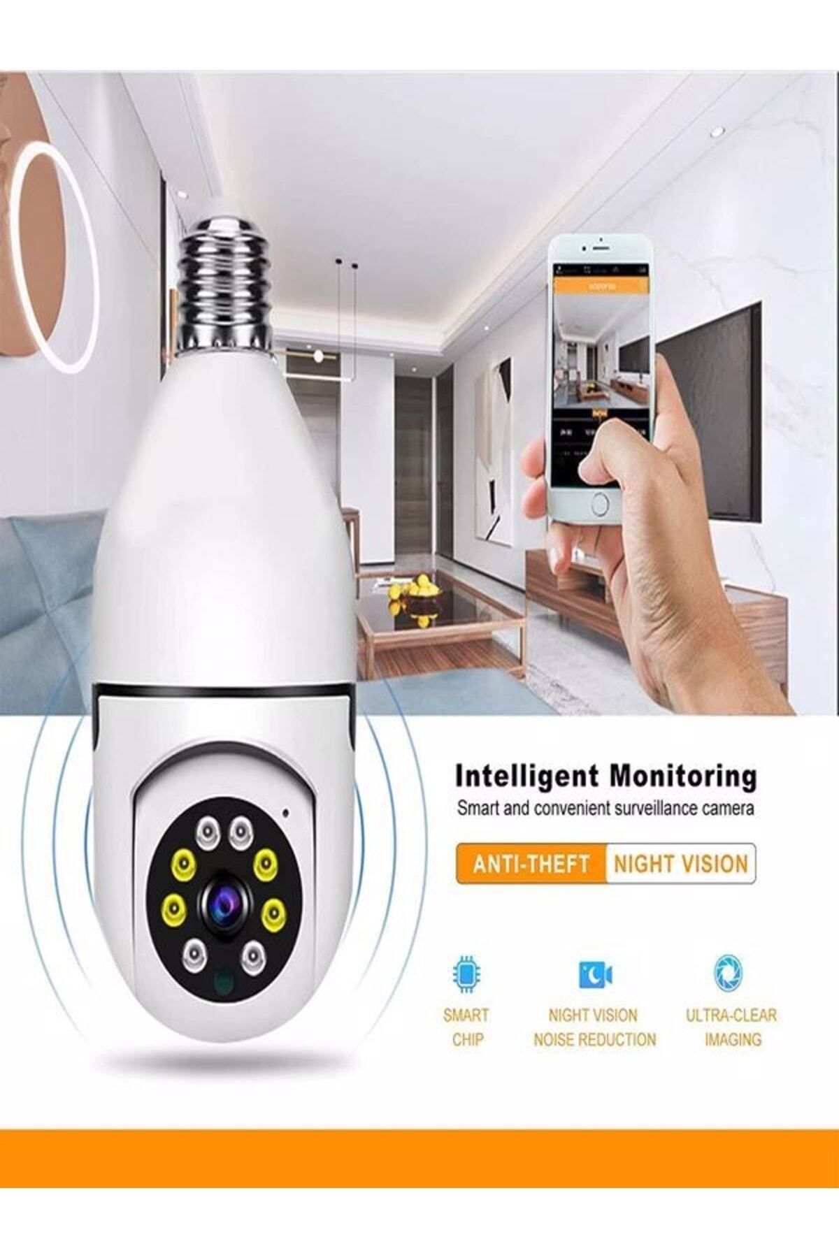 360 Ptz Ip Kamera Gece Görüş Kablosuz Bebek Güvenlik Akıllı Ampul Wifi Kamera E27 Duy Tip