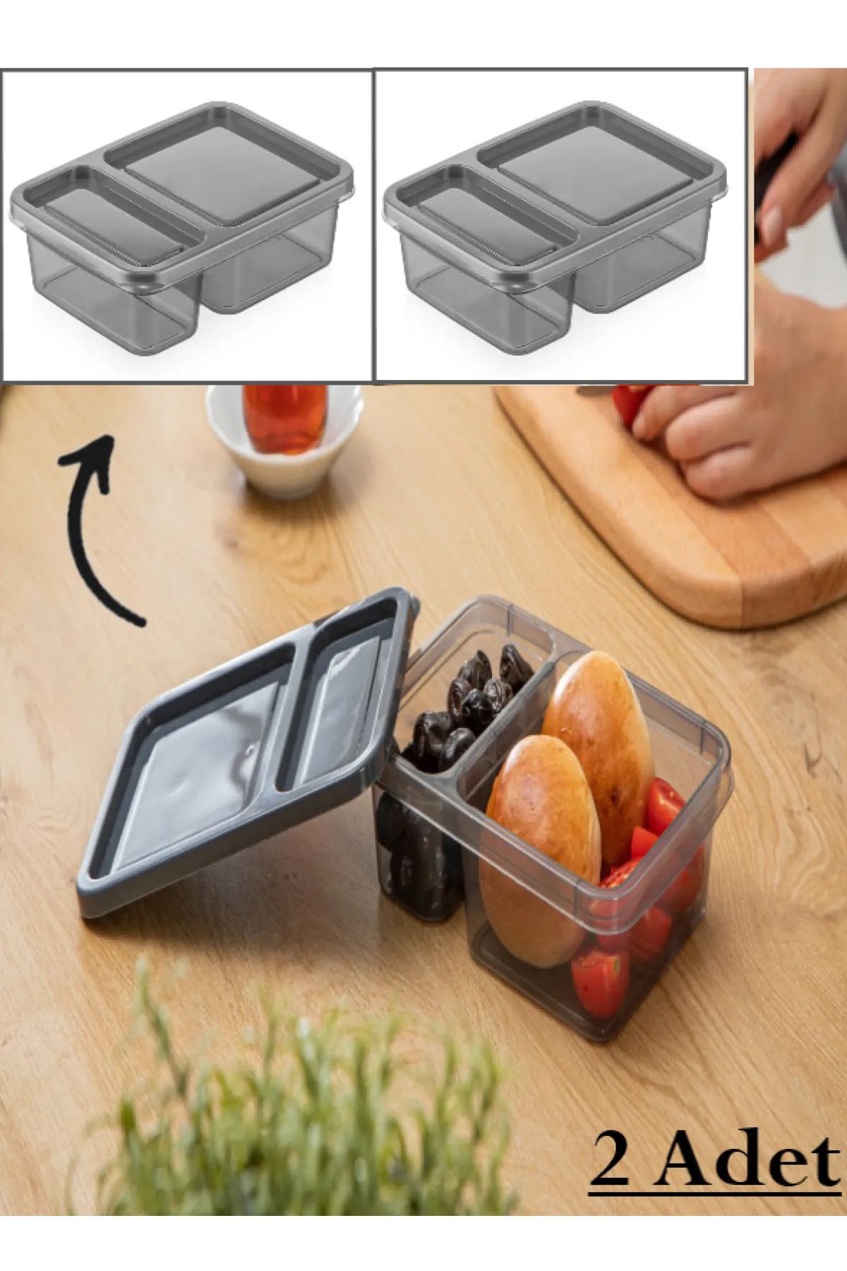 Bayev-2 Compartment Storage Container Ak546 - Lunch Box Breakfast Snack Bowl Box with Lid 1