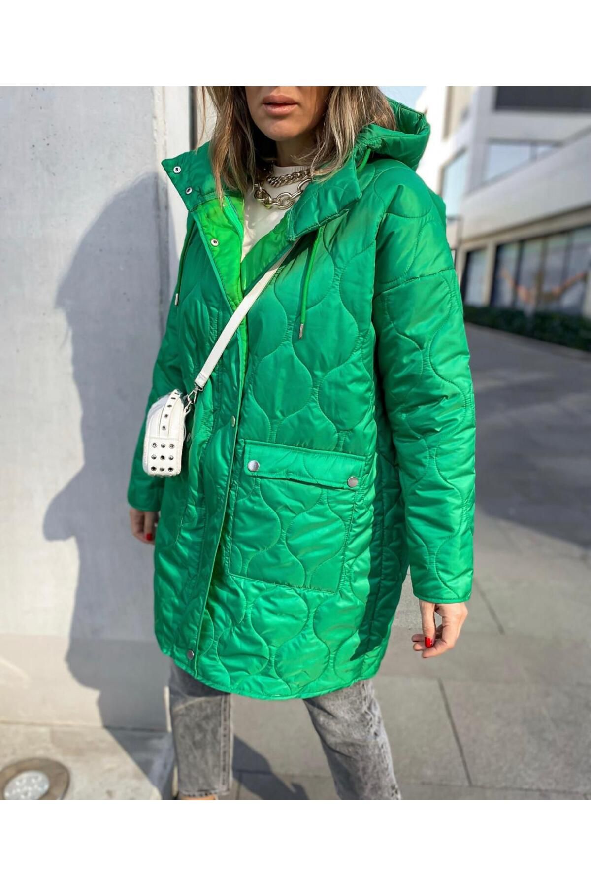 EGZOT K ASORT K Women s Hooded Wide Cut Mid Length Quilted Coat